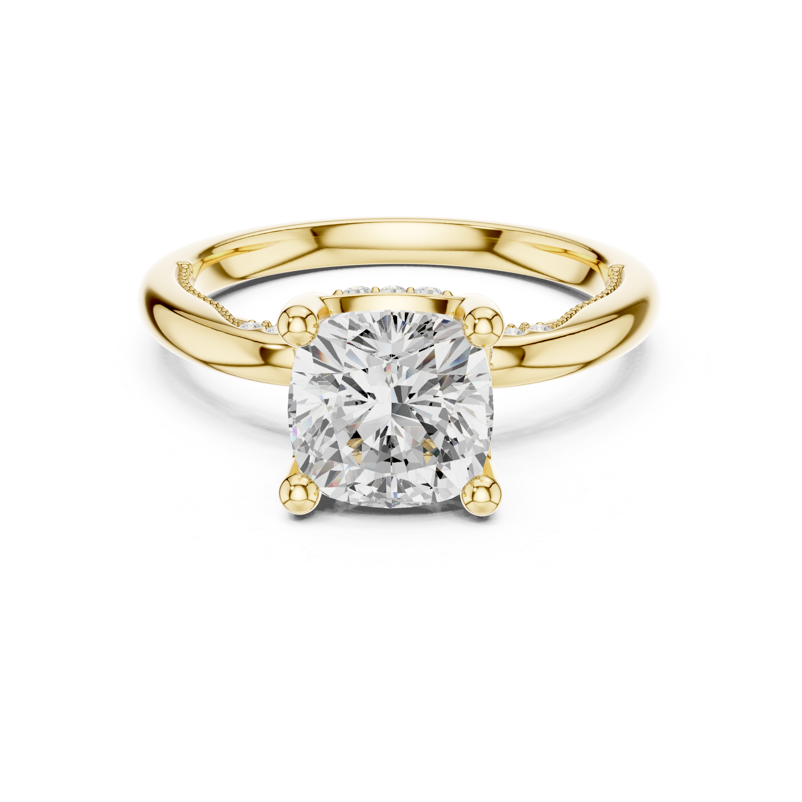 Solitaire Cushion Diamond Migraine Under-Halo Accents Ring