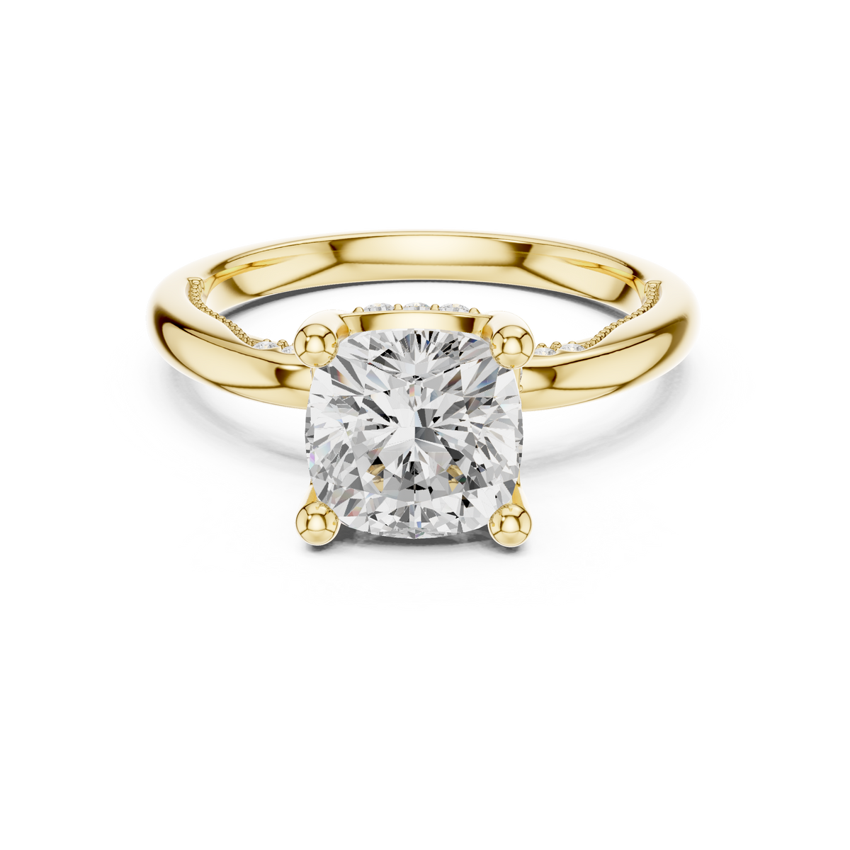 Solitaire Cushion Diamond Migraine Under-Halo Accents Ring