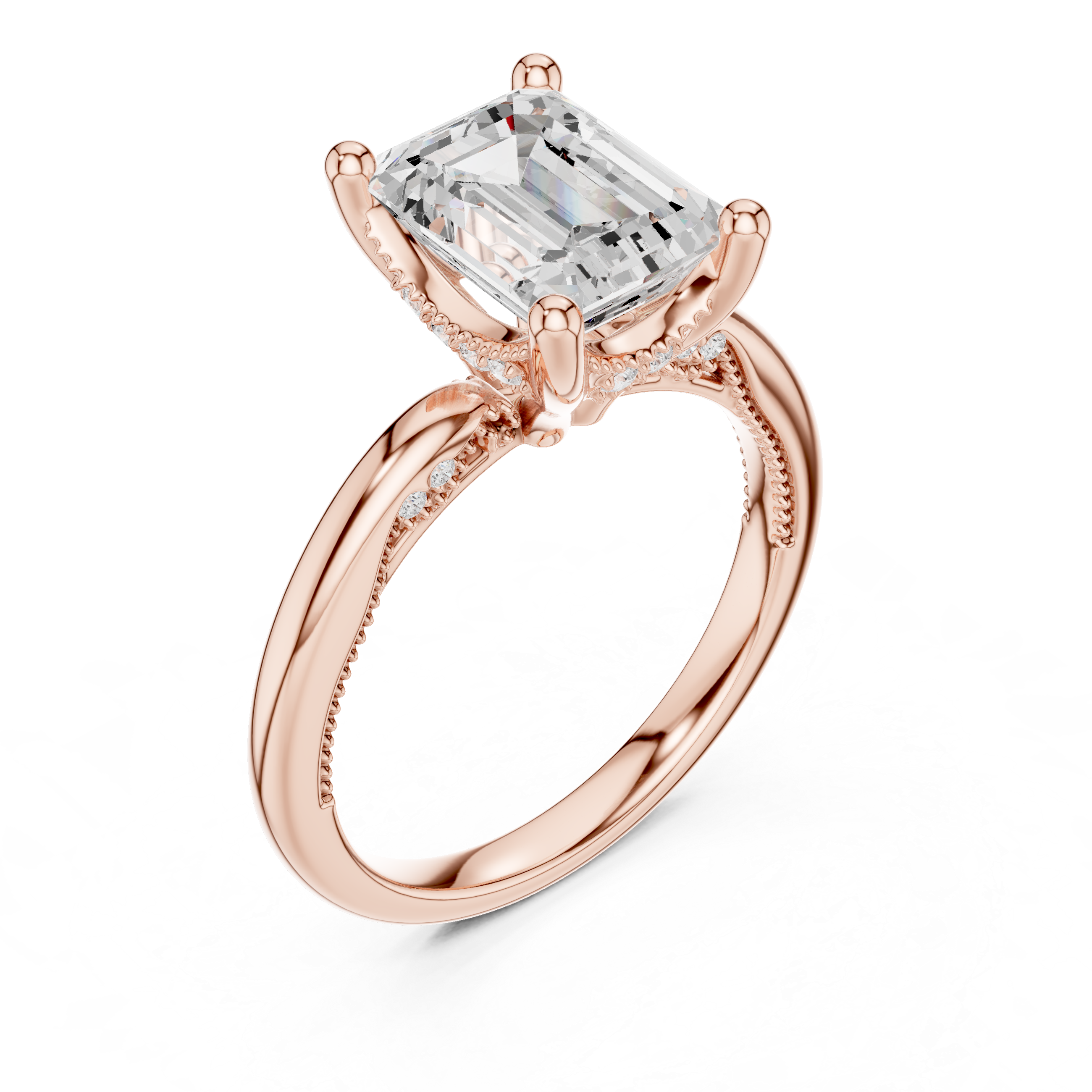 Solitaire Emerald Diamond Migraine Under-Halo Accents Ring