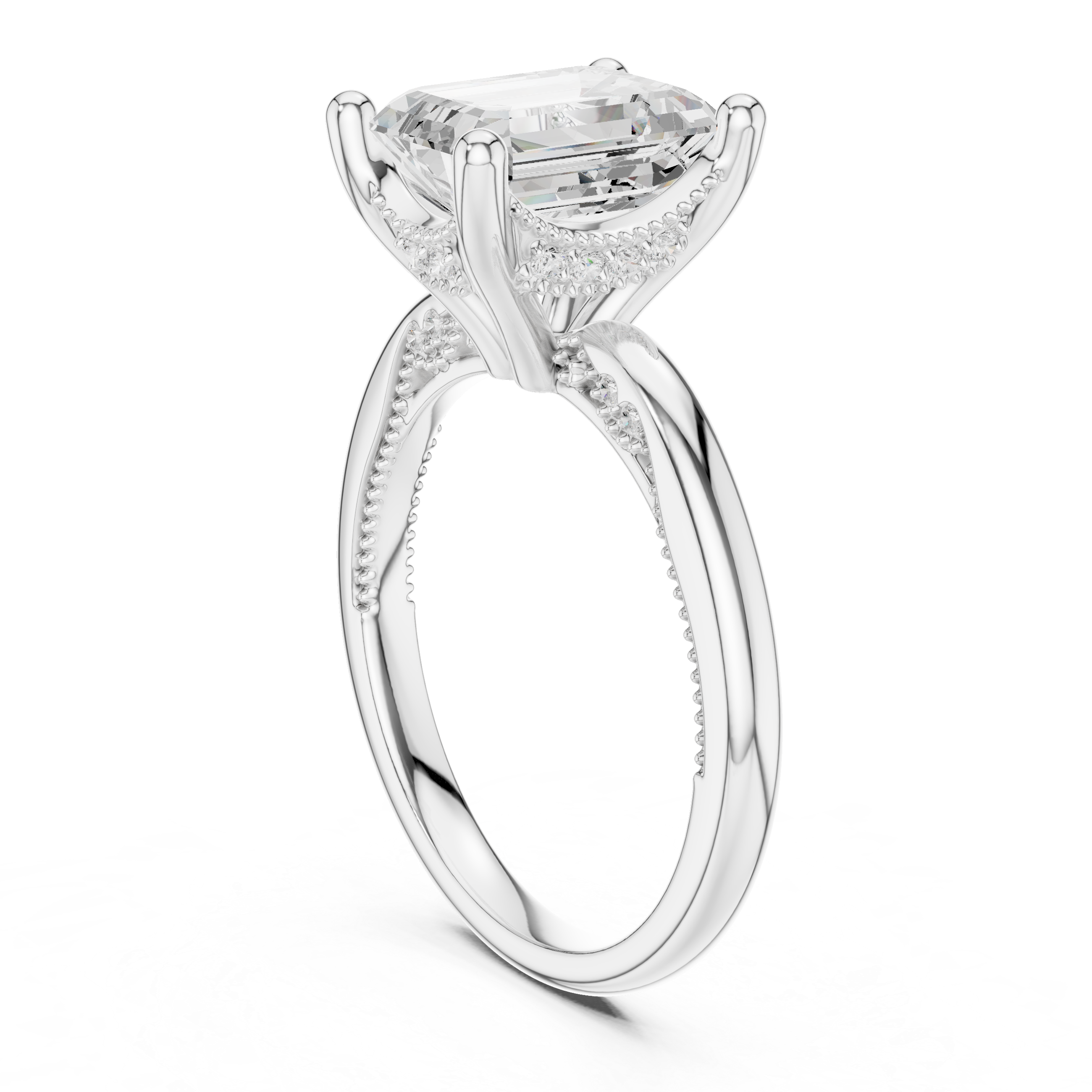 Solitaire Emerald Diamond Migraine Under-Halo Accents Ring