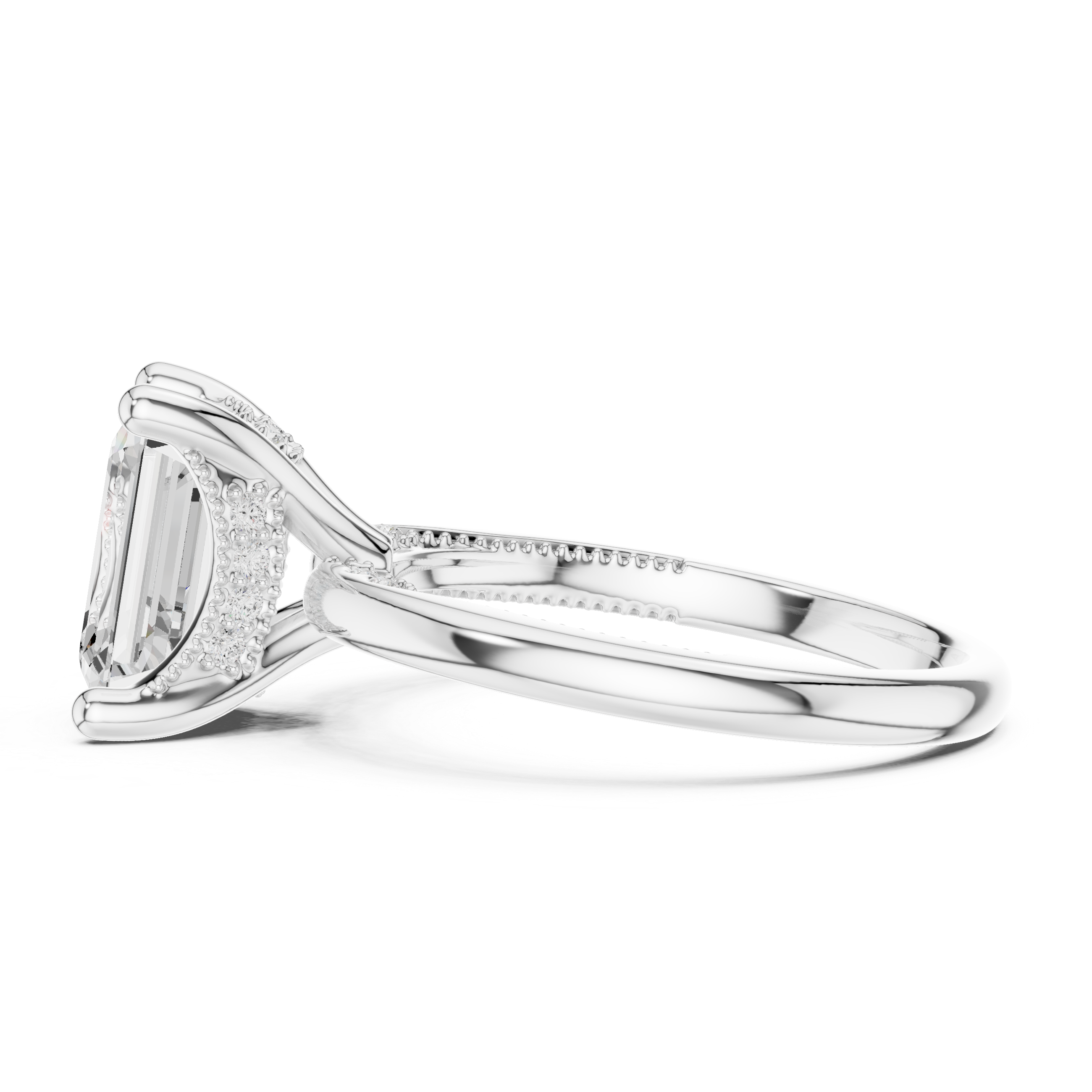 Solitaire Emerald Diamond Migraine Under-Halo Accents Ring
