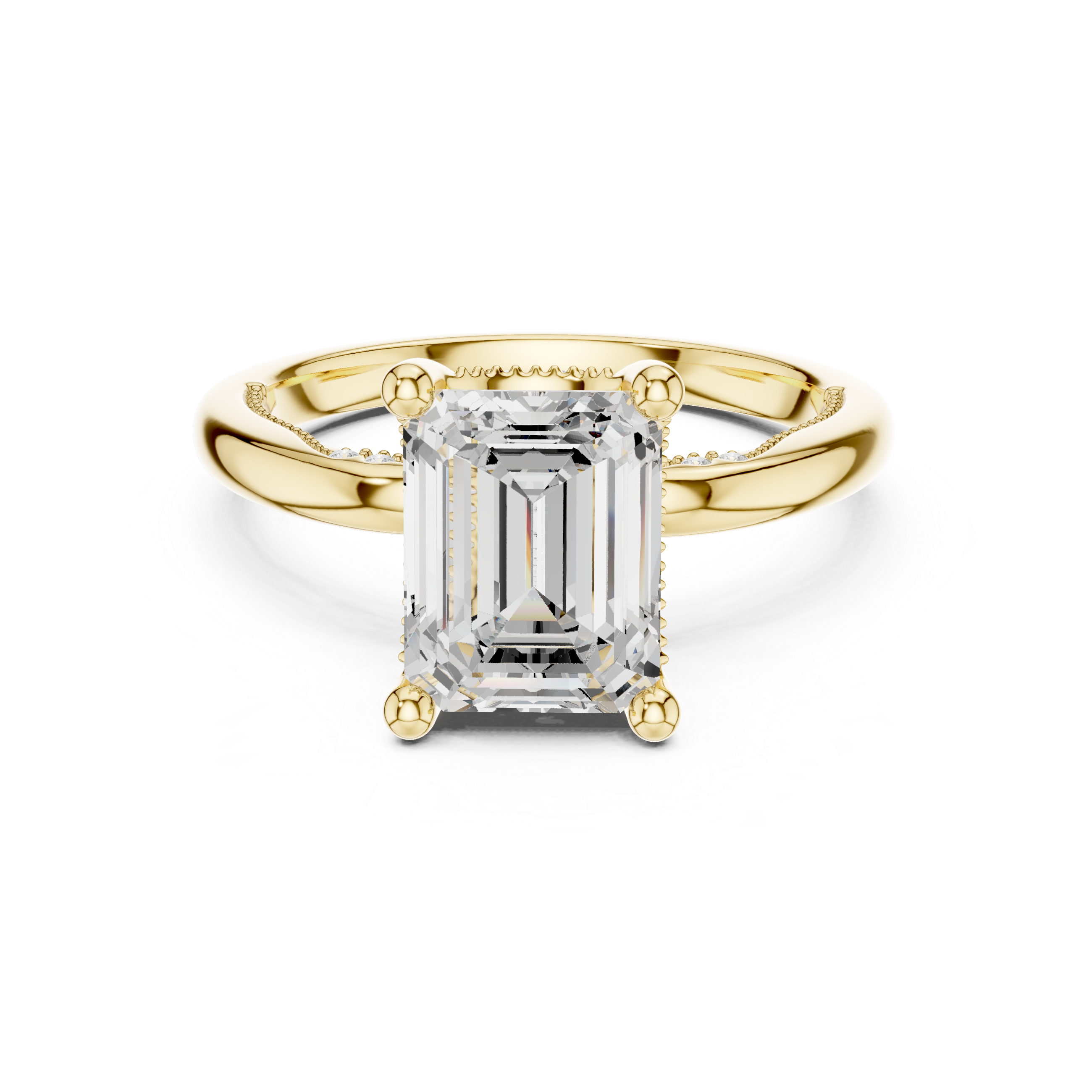 Solitaire Emerald Diamond Migraine Under-Halo Accents Ring