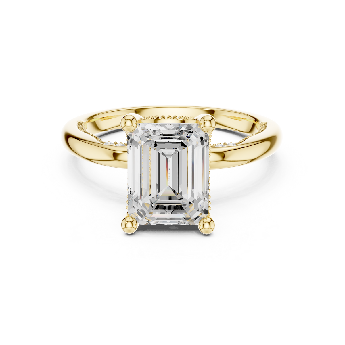 Solitaire Emerald Diamond Migraine Under-Halo Accents Ring