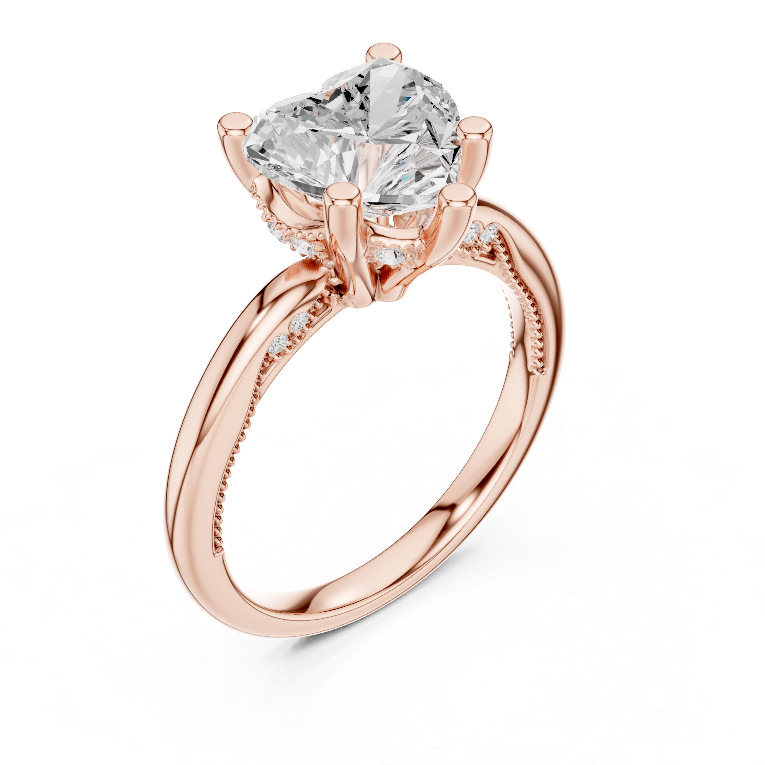 Solitaire Heart Diamond Migraine Under-Halo Accents Ring