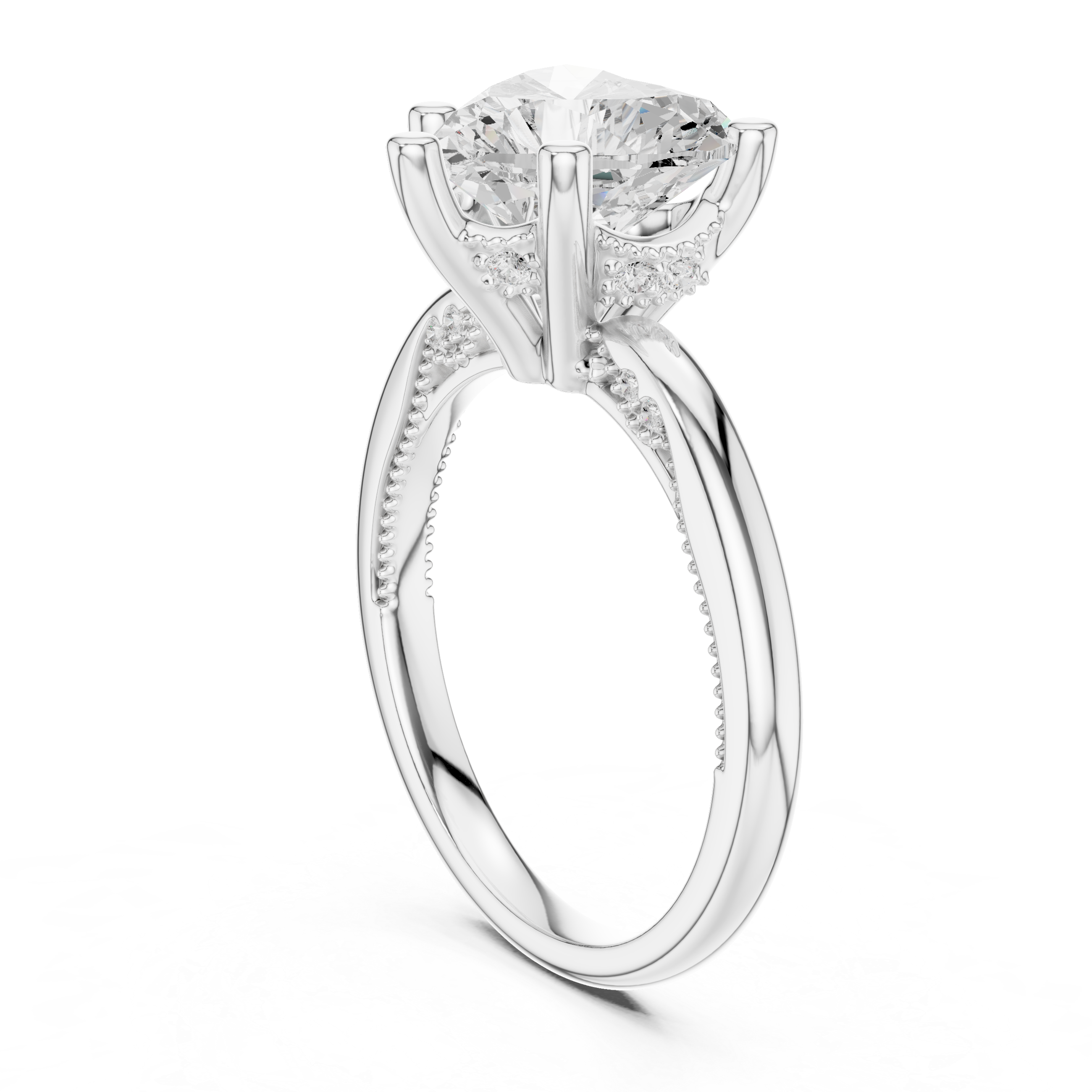 Solitaire Heart Diamond Migraine Under-Halo Accents Ring