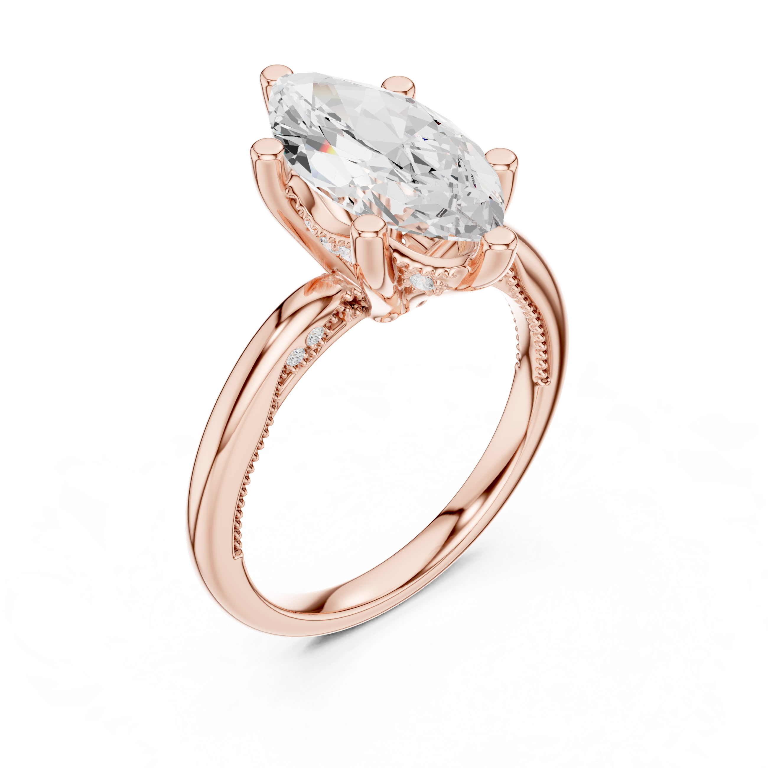 Solitaire Marquise Diamond Migraine Under-Halo Accents Ring