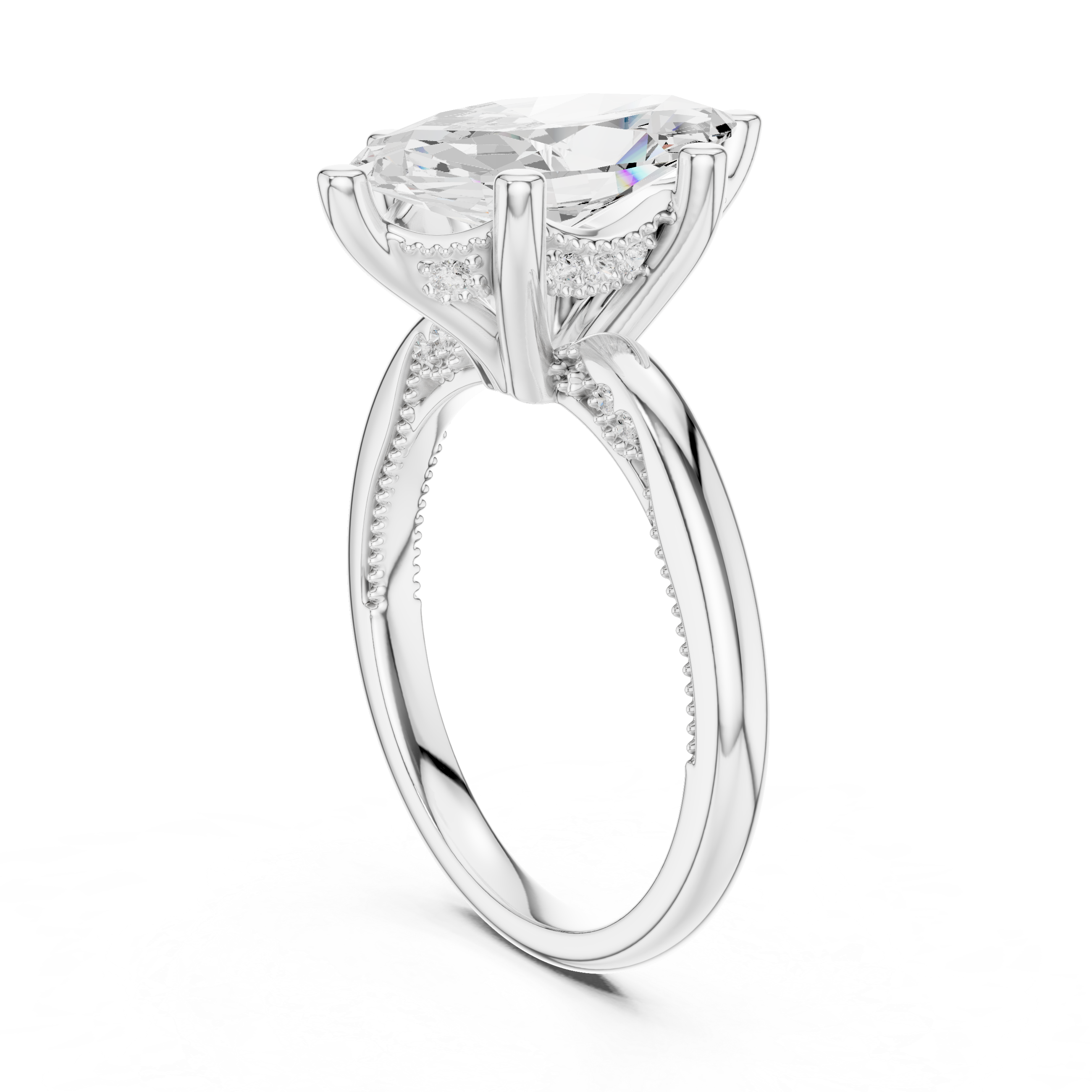 Solitaire Marquise Diamond Migraine Under-Halo Accents Ring