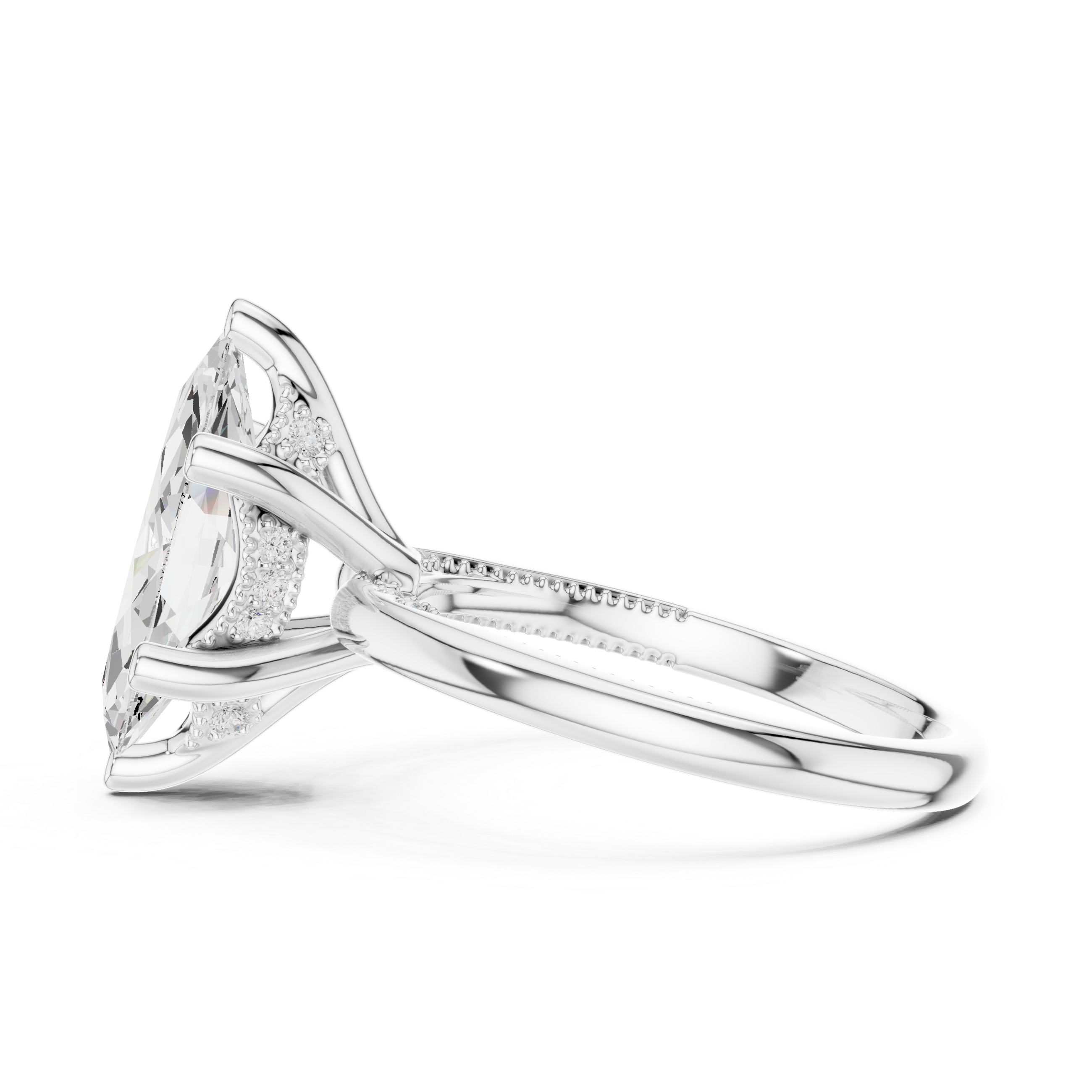 Solitaire Marquise Diamond Migraine Under-Halo Accents Ring