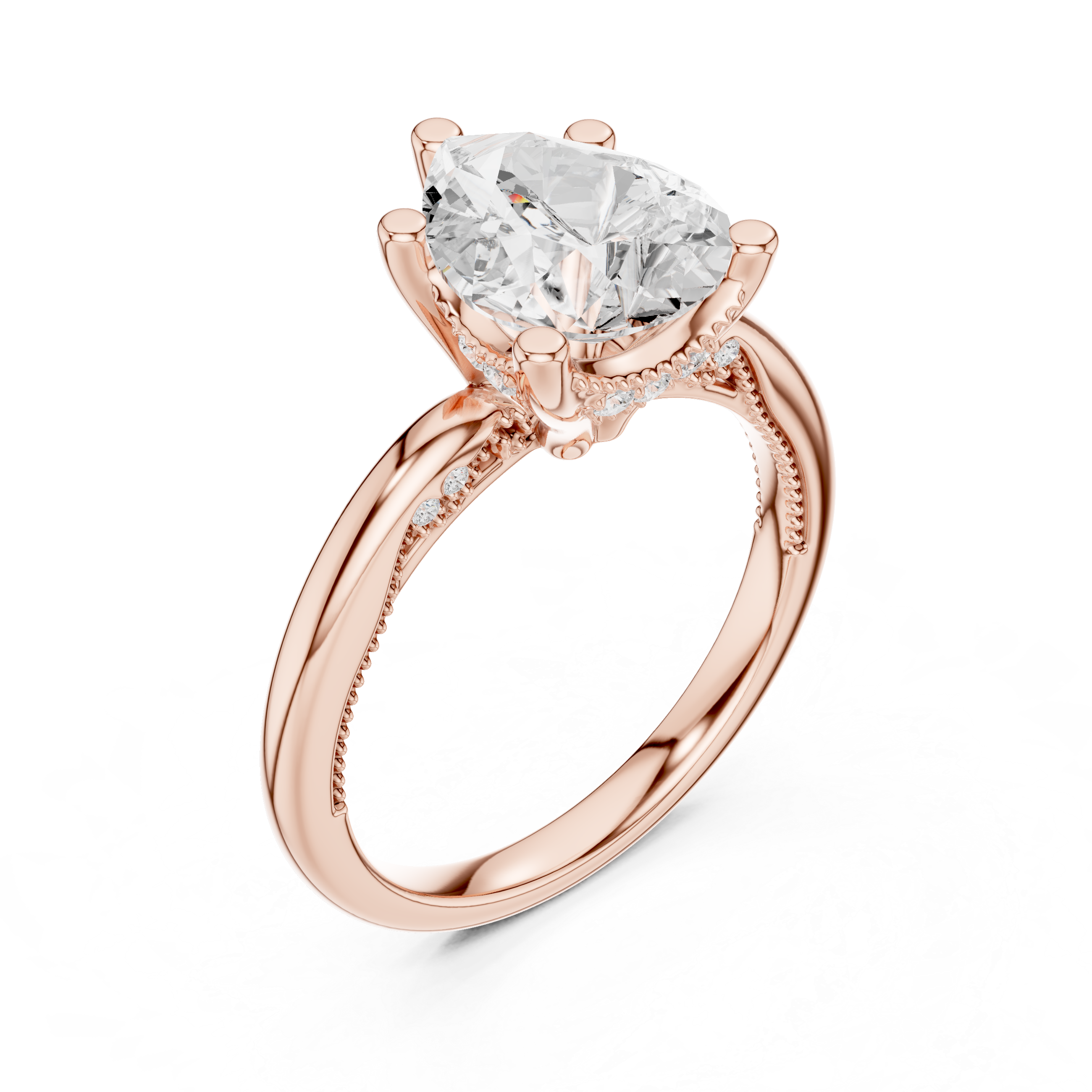 Solitaire Pear Diamond Migraine Under-Halo Accents Ring