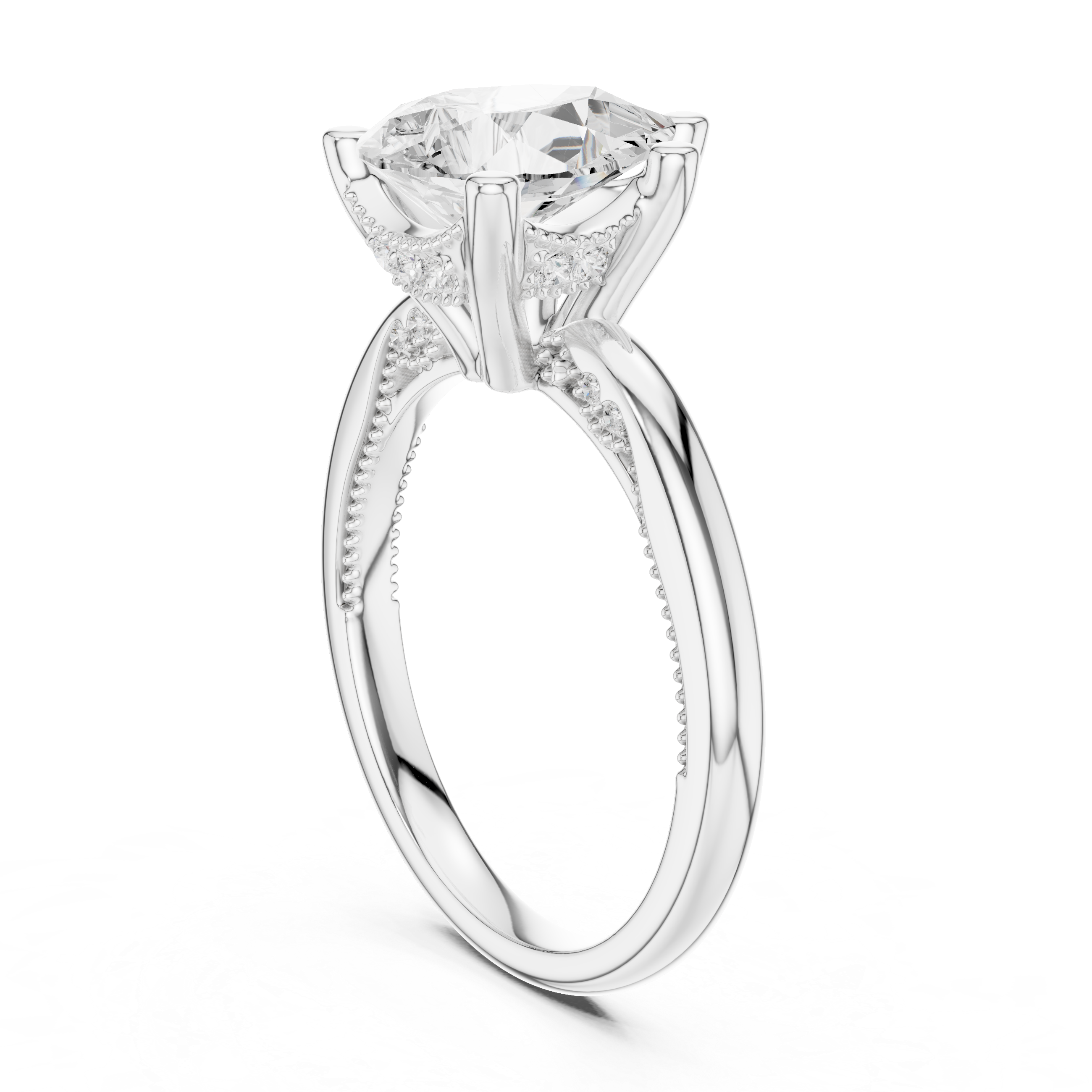 Solitaire Pear Diamond Migraine Under-Halo Accents Ring
