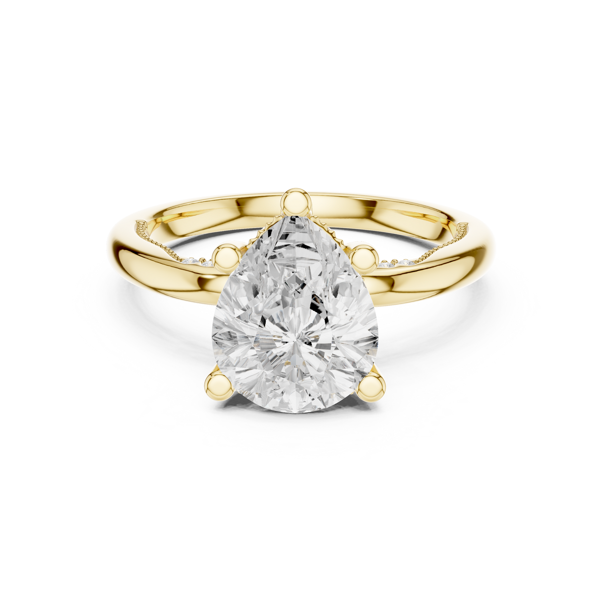 Solitaire Pear Diamond Migraine Under-Halo Accents Ring