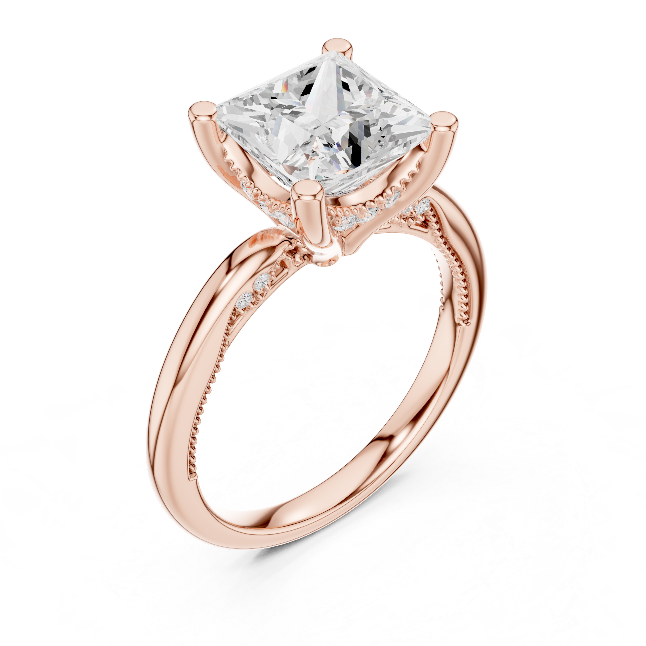 Solitaire Princess Diamond Migraine Under-Halo Accents Ring