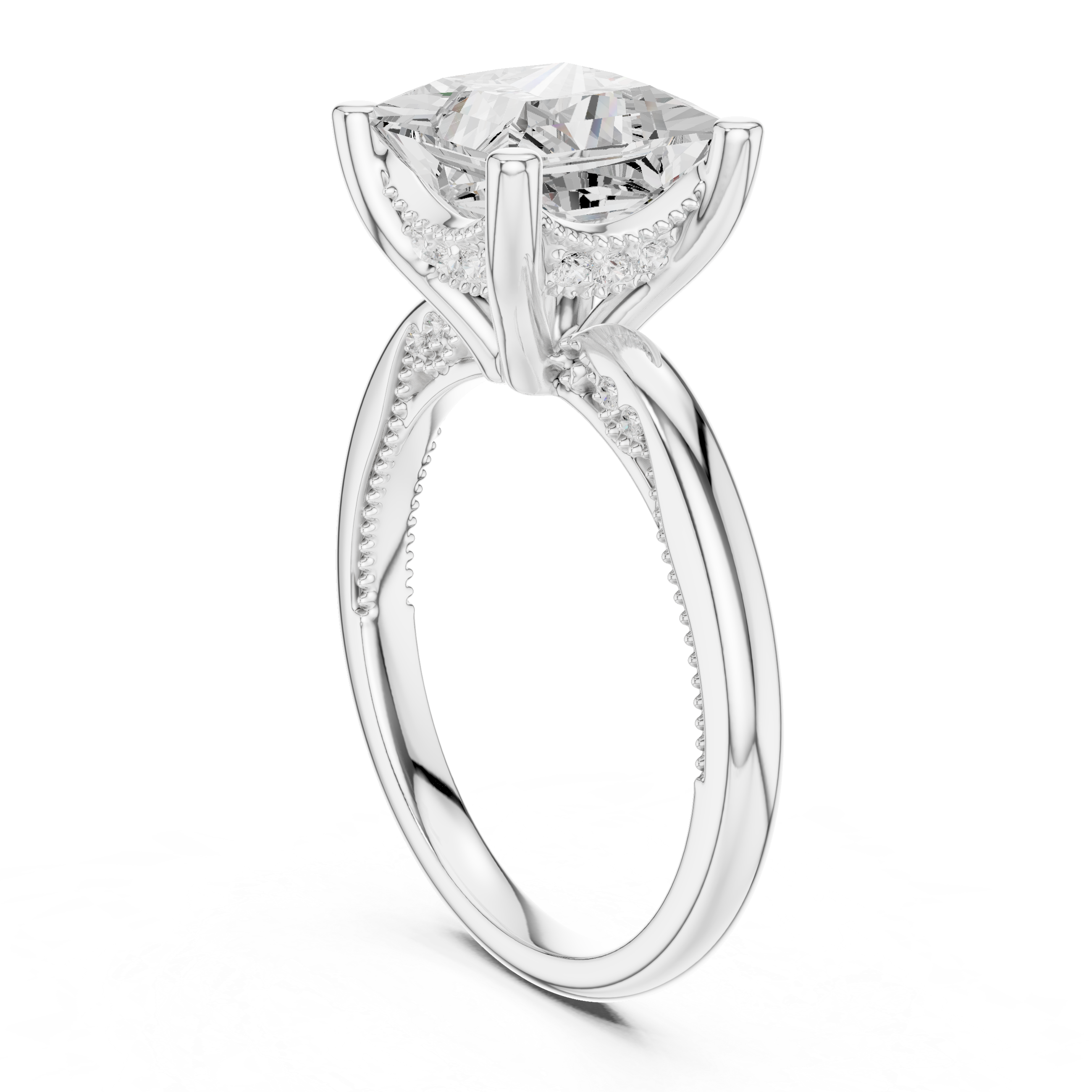 Solitaire Princess Diamond Migraine Under-Halo Accents Ring