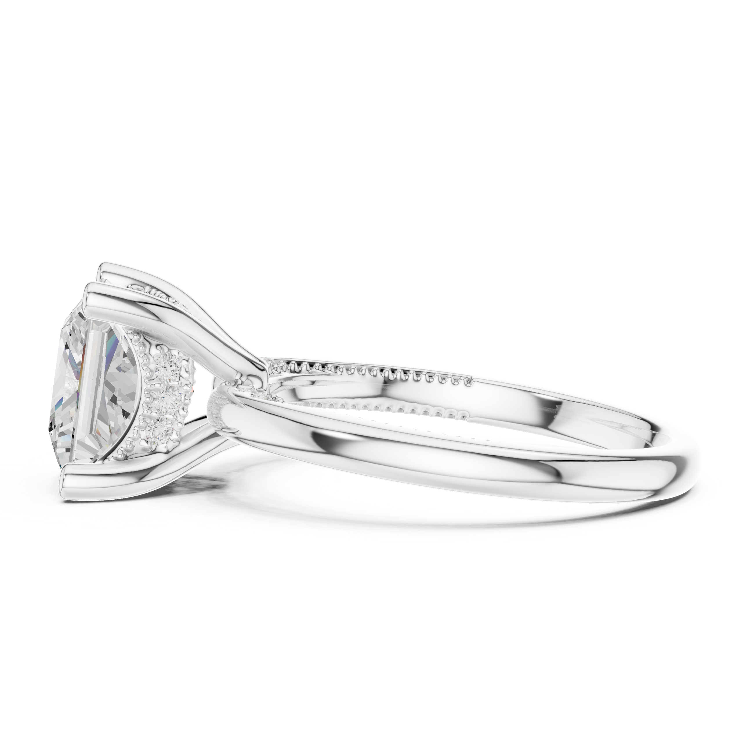 Solitaire Princess Diamond Migraine Under-Halo Accents Ring