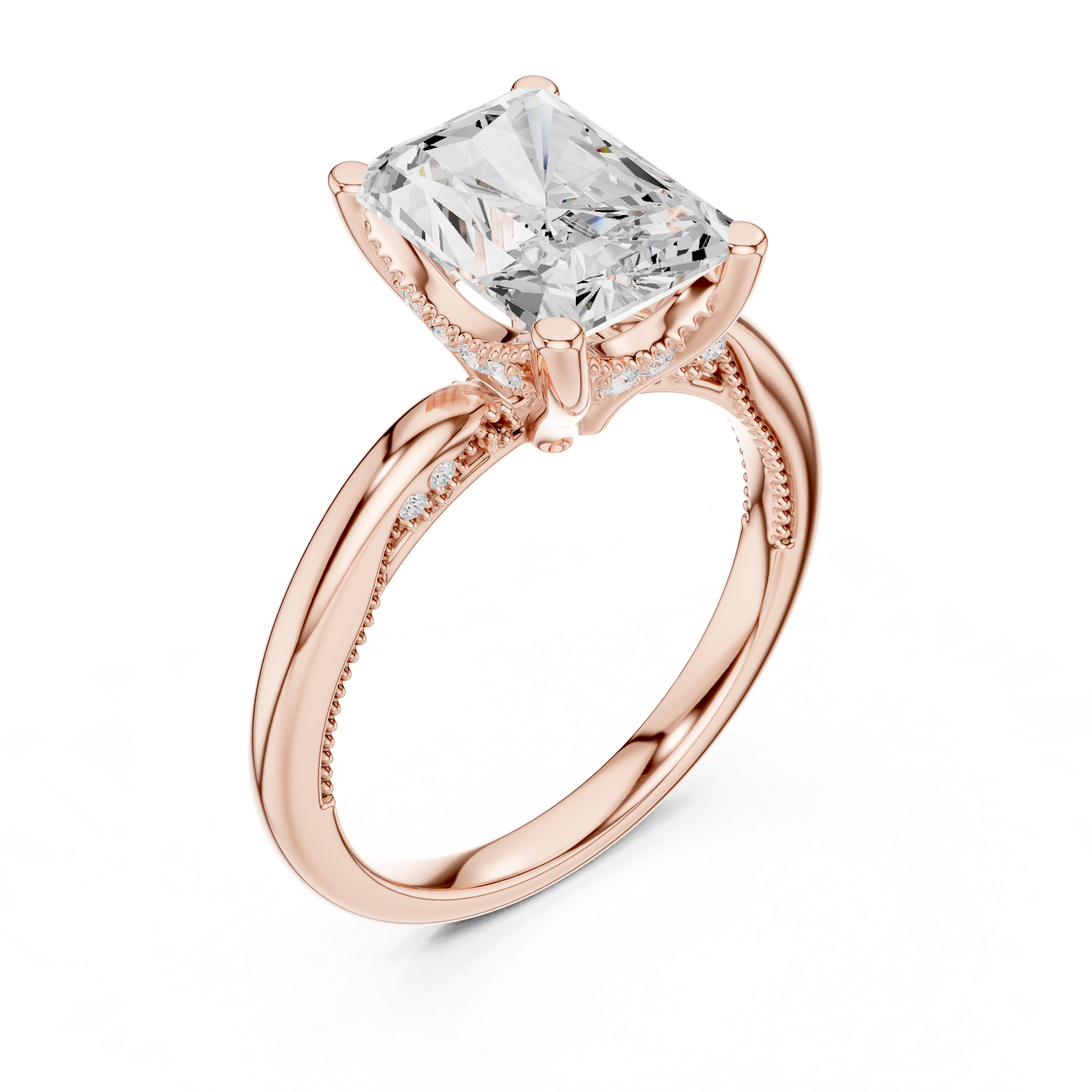 Solitaire Radiant Diamond Migraine Under-Halo Accents Ring