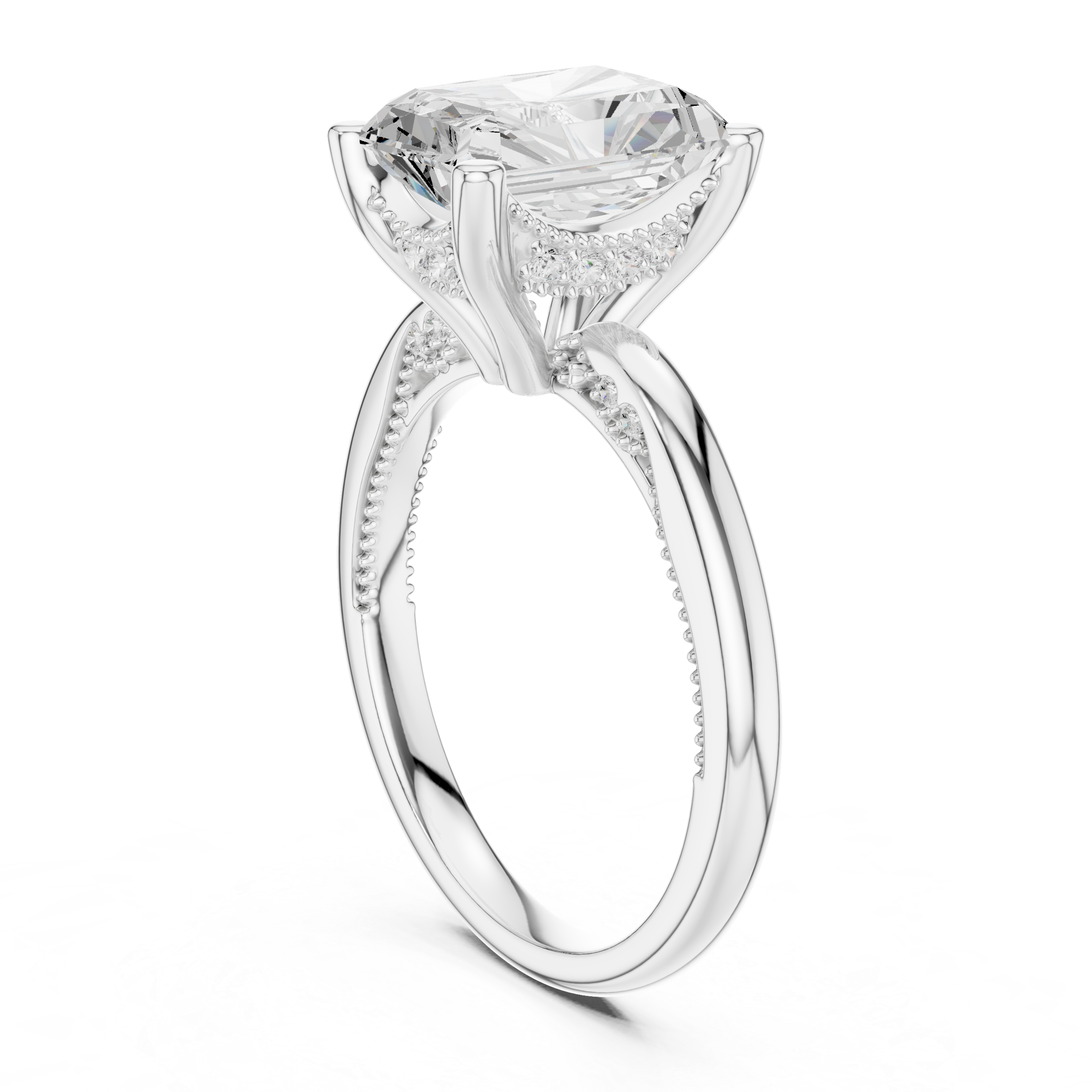Solitaire Radiant Diamond Migraine Under-Halo Accents Ring