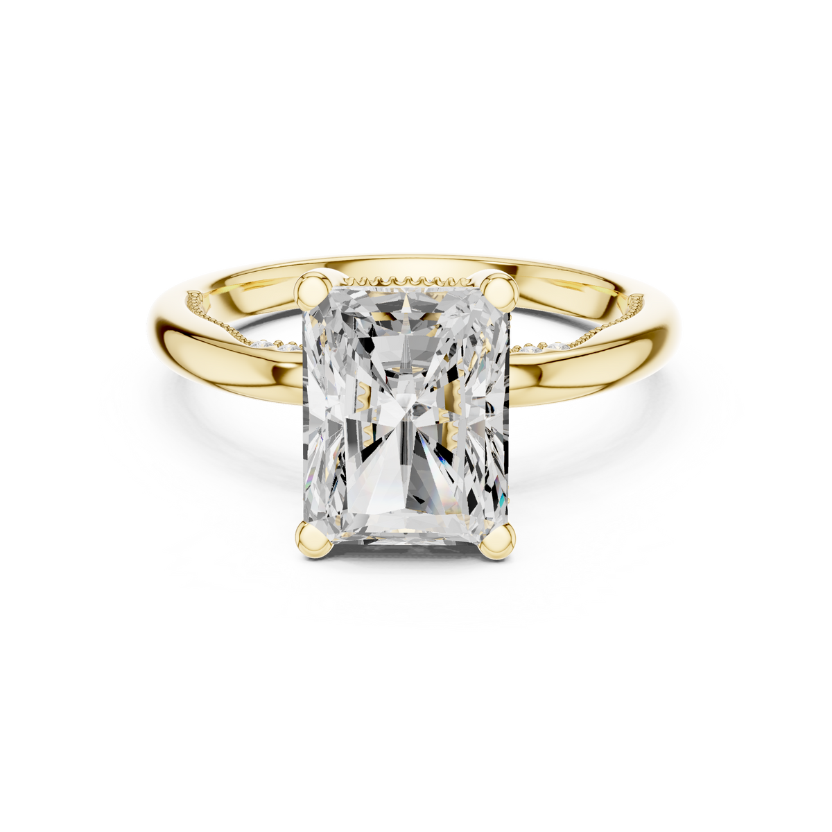 Solitaire Radiant Diamond Migraine Under-Halo Accents Ring