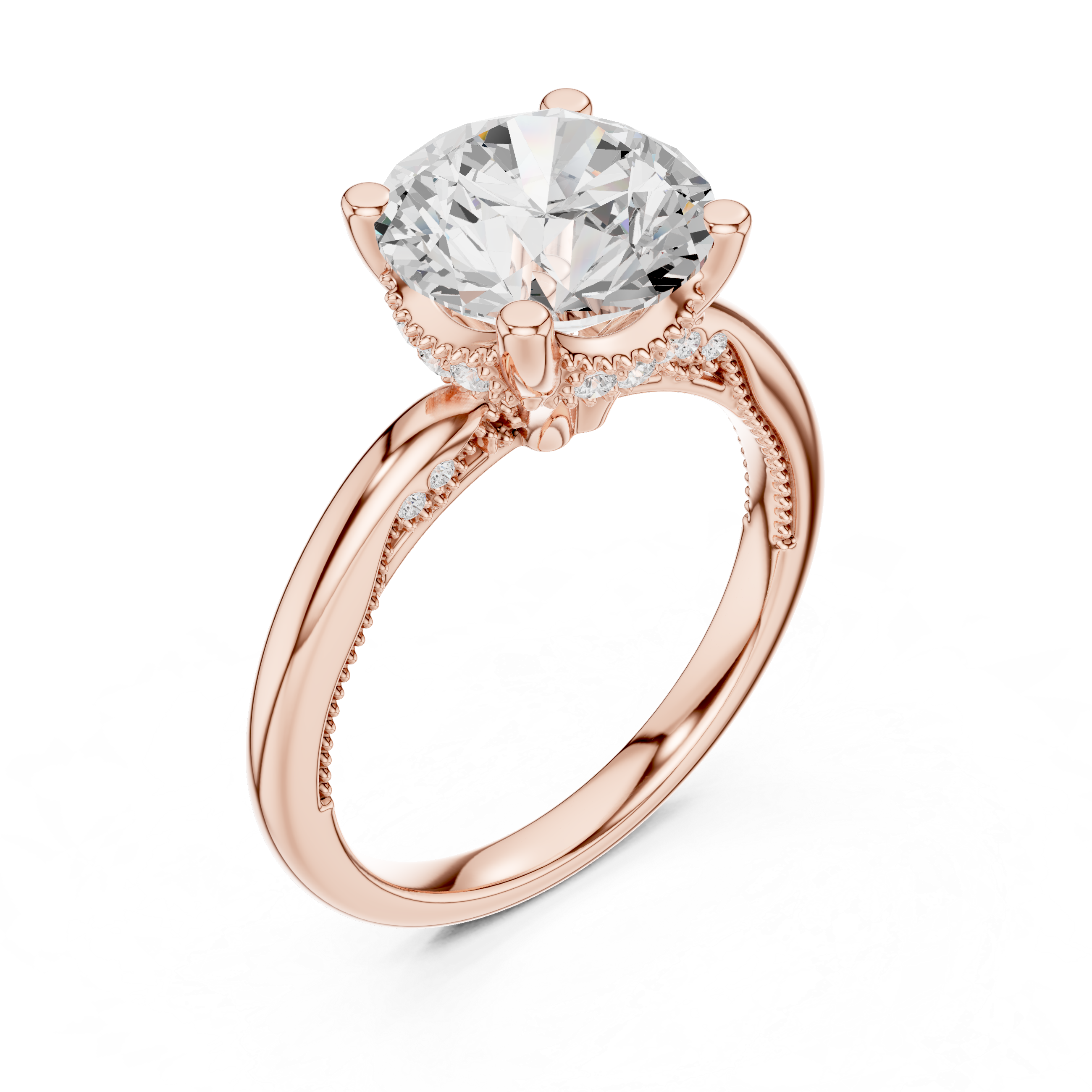 Solitaire Round Diamond Migraine Under-Halo Accents Ring