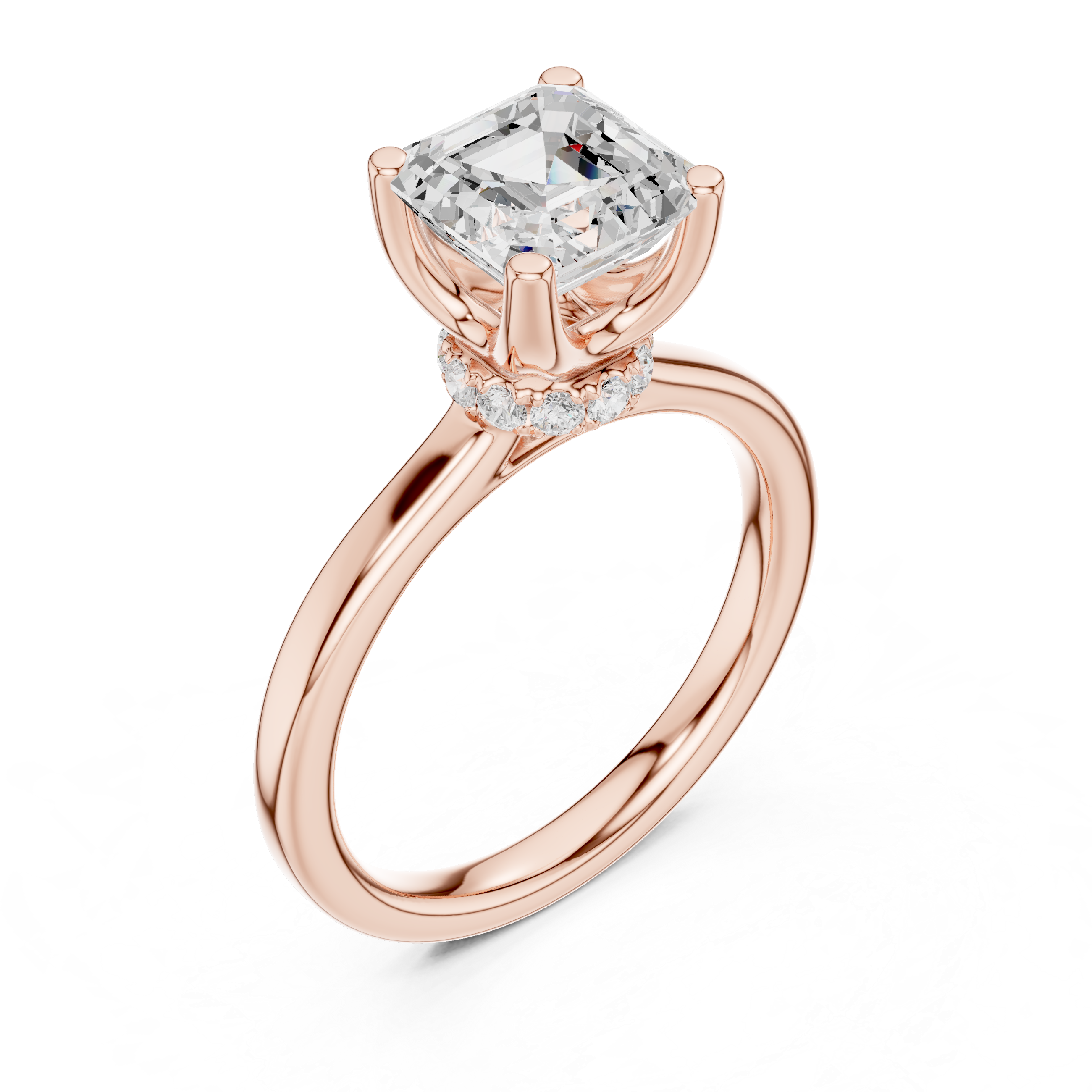 Asscher Solitaire Diamond With Wrap Hidden Halo Ring