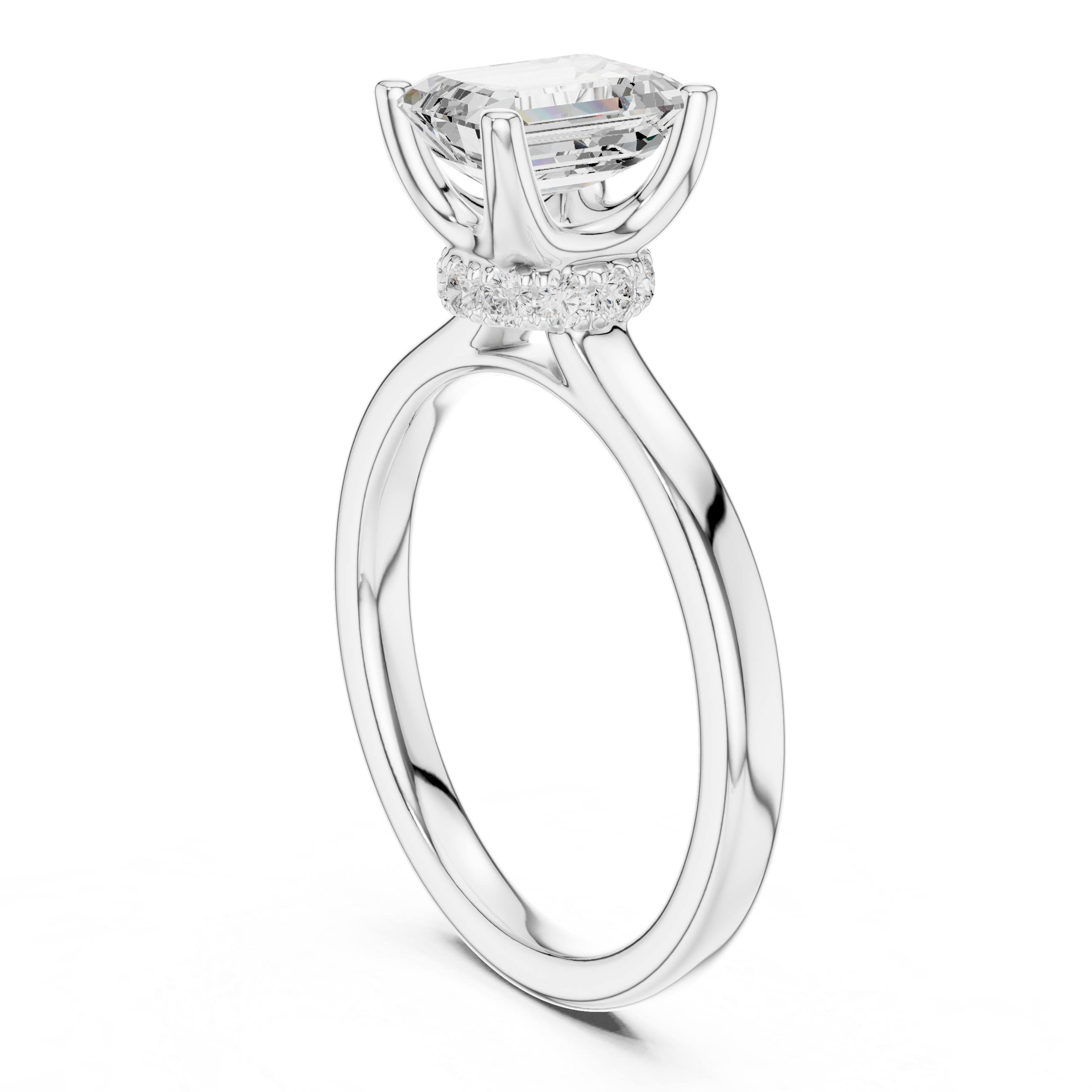 Emerald Solitaire Diamond With Wrap Hidden Halo Ring