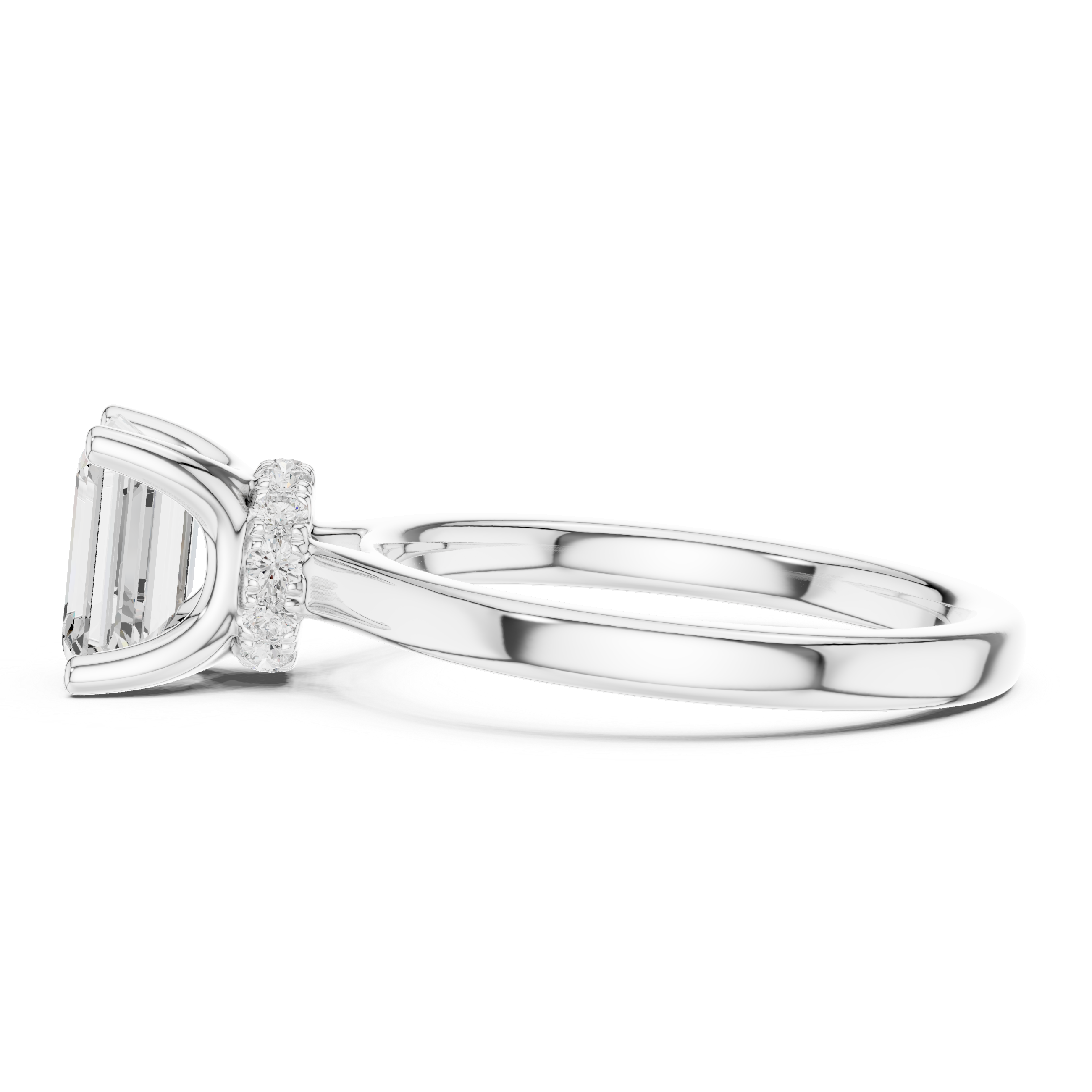 Emerald Solitaire Diamond With Wrap Hidden Halo Ring