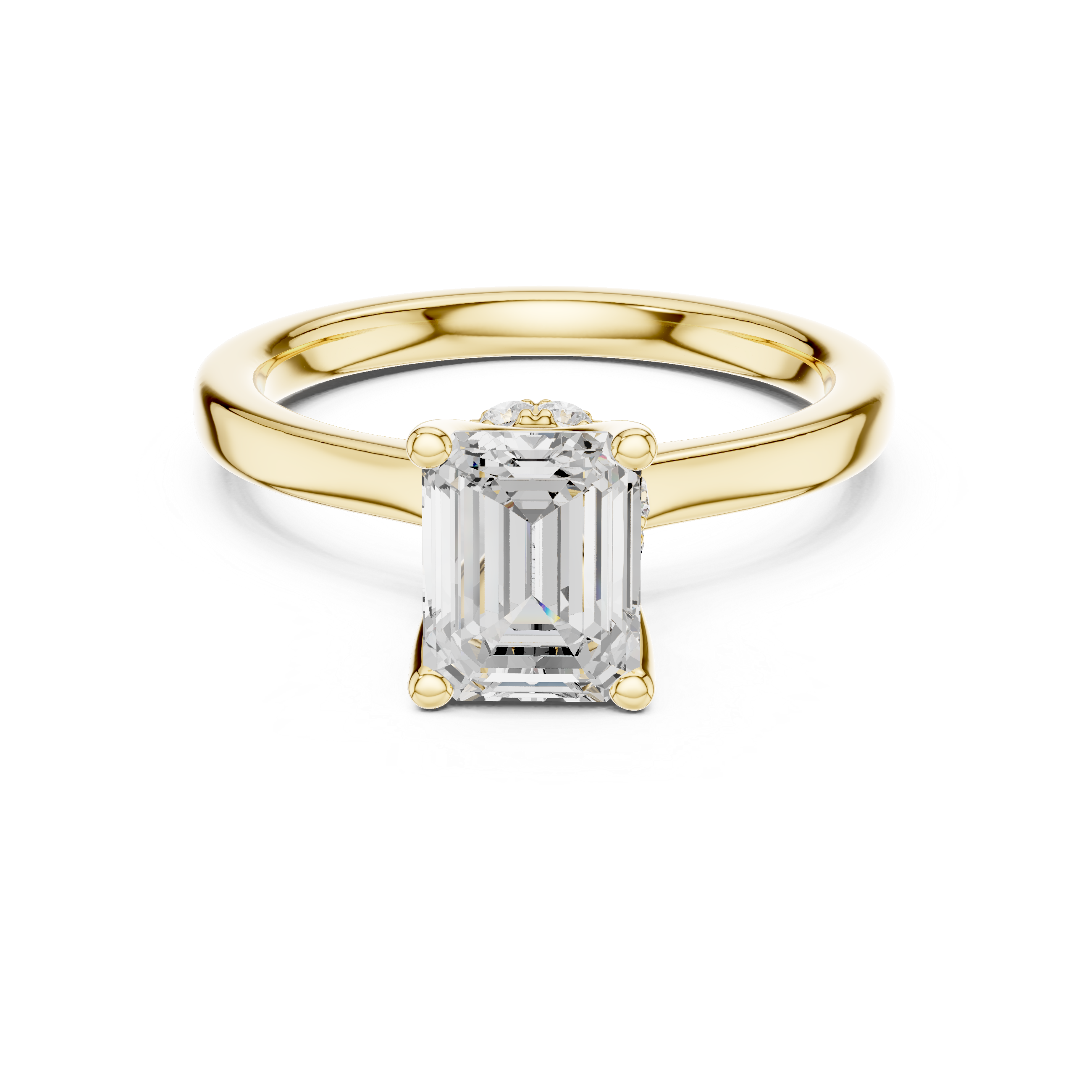 Emerald Solitaire Diamond With Wrap Hidden Halo Ring