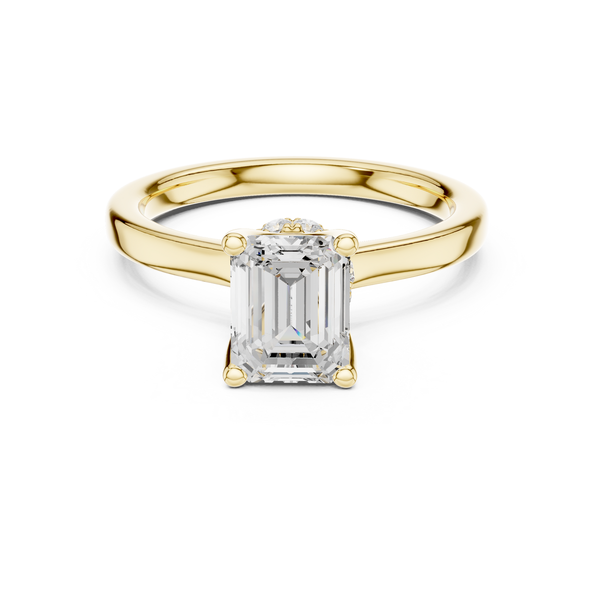 Emerald Solitaire Diamond With Wrap Hidden Halo Ring