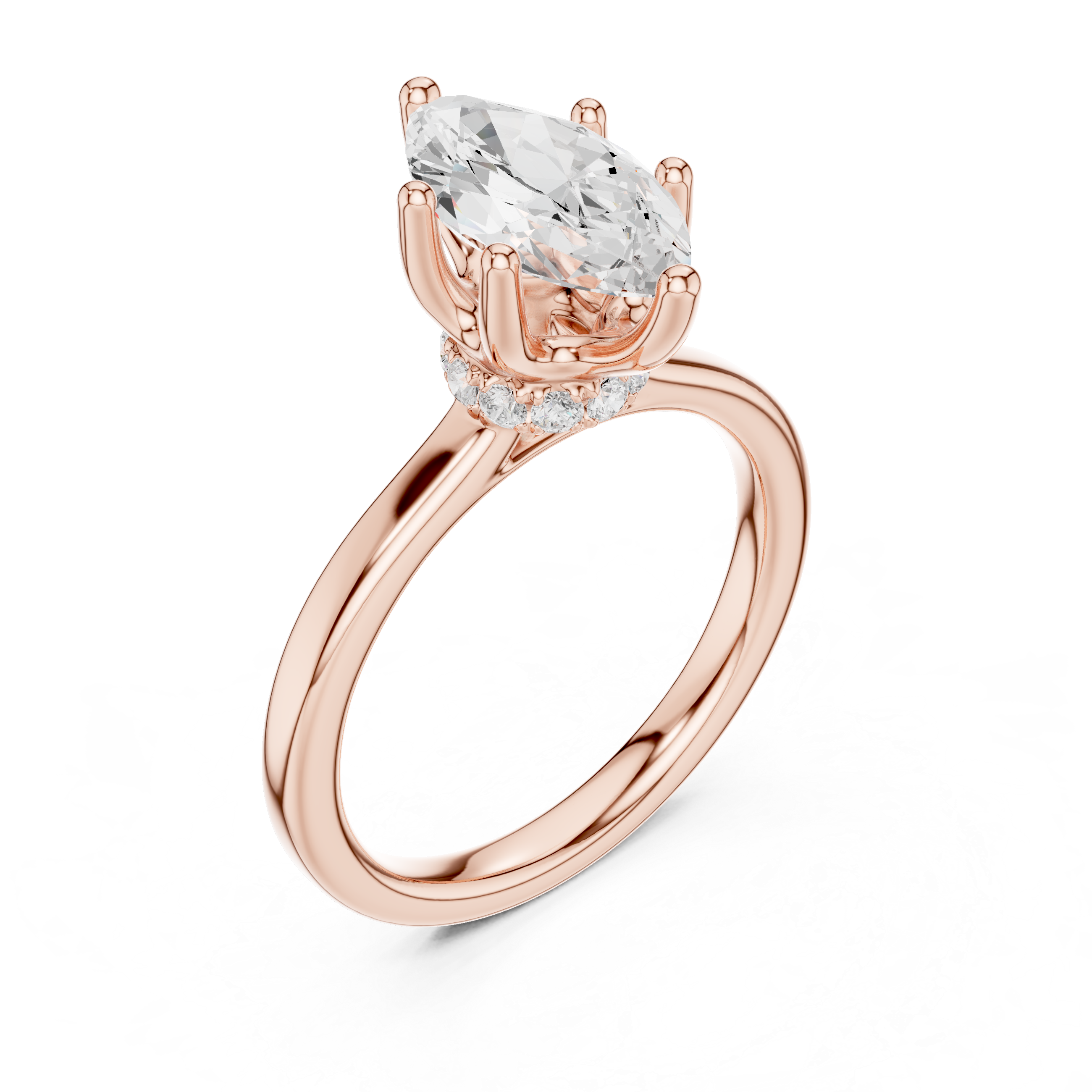 Marquise Solitaire Diamond With Wrap Hidden Halo Ring