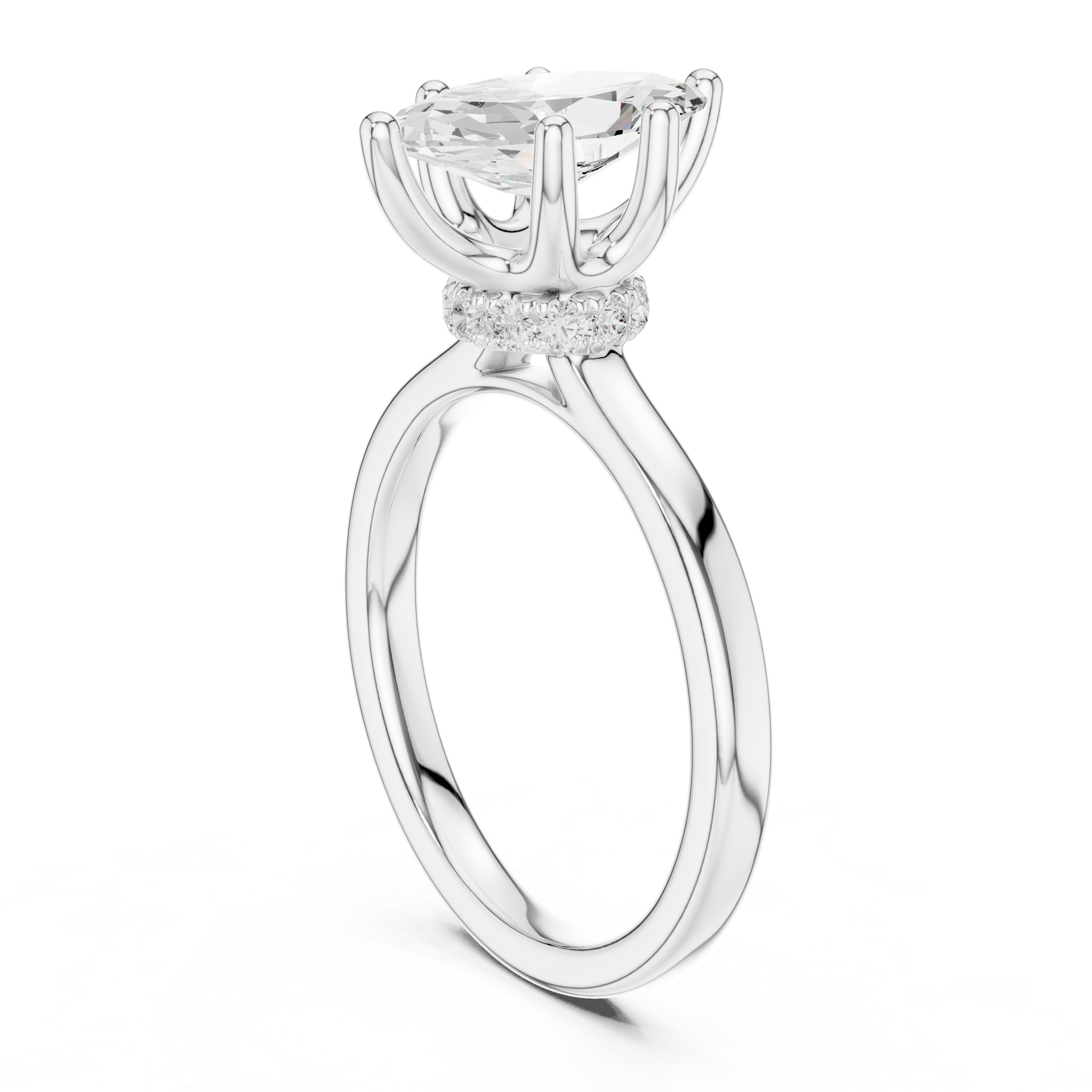 Marquise Solitaire Diamond With Wrap Hidden Halo Ring