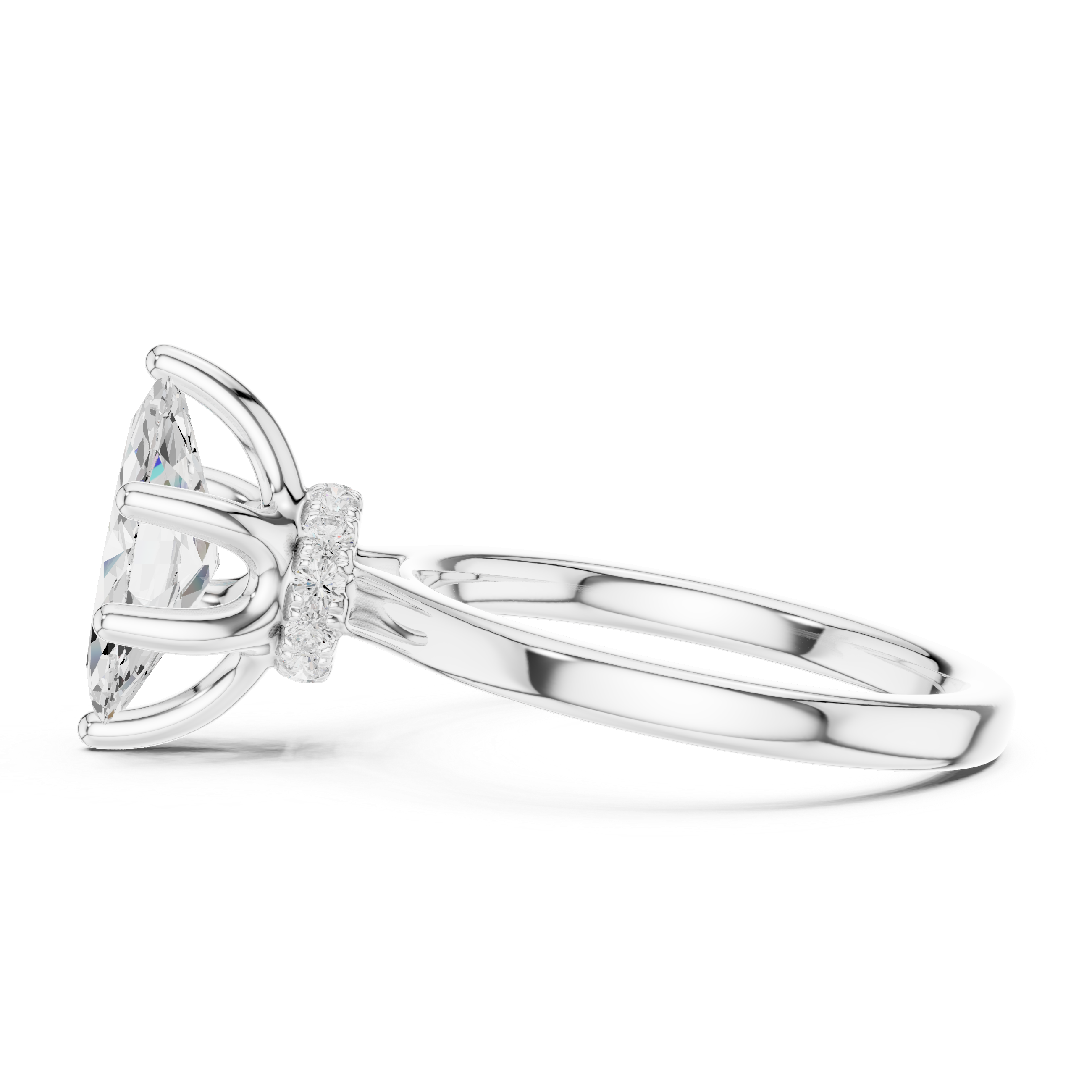 Marquise Solitaire Diamond With Wrap Hidden Halo Ring