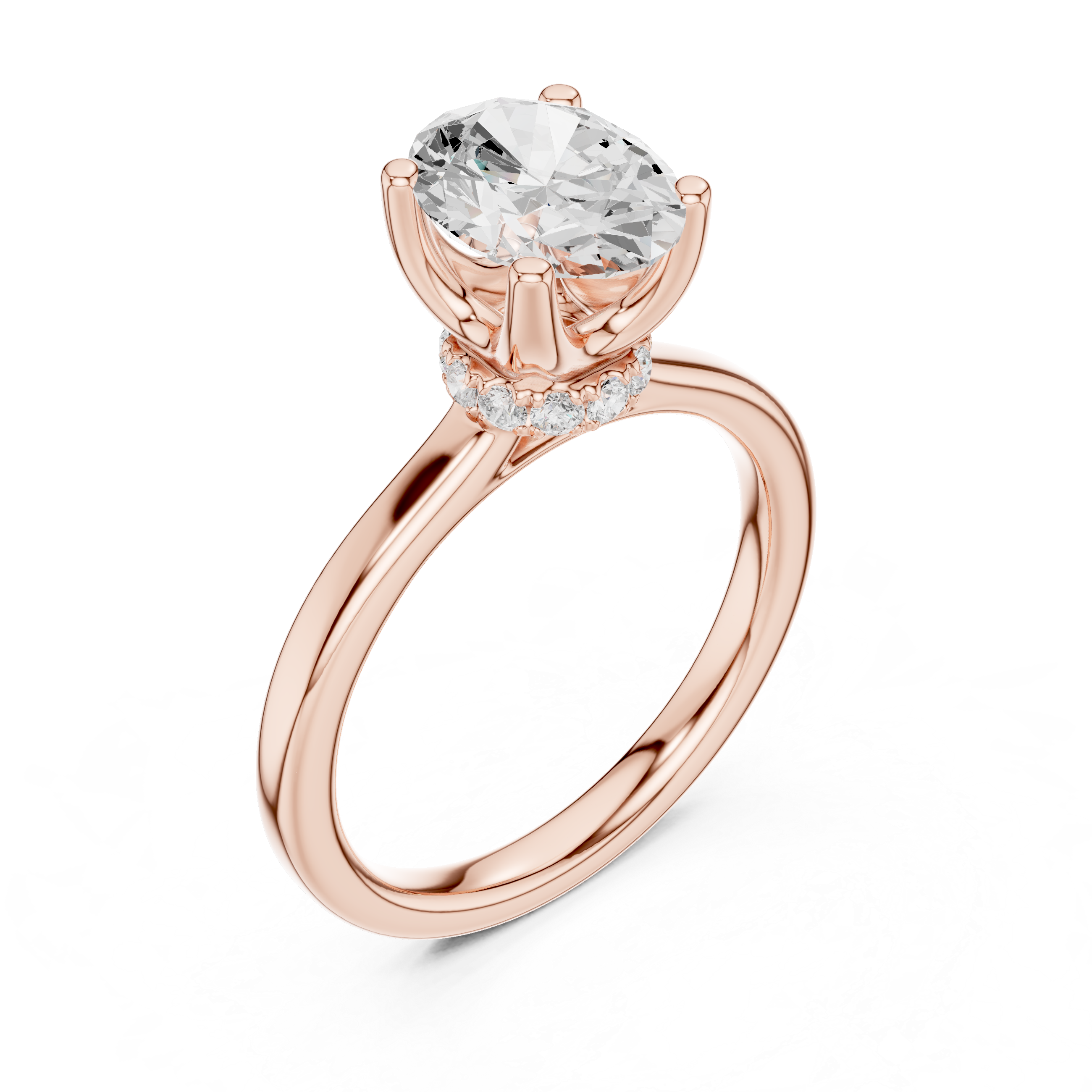 Oval Solitaire Diamond With Wrap Hidden Halo Ring