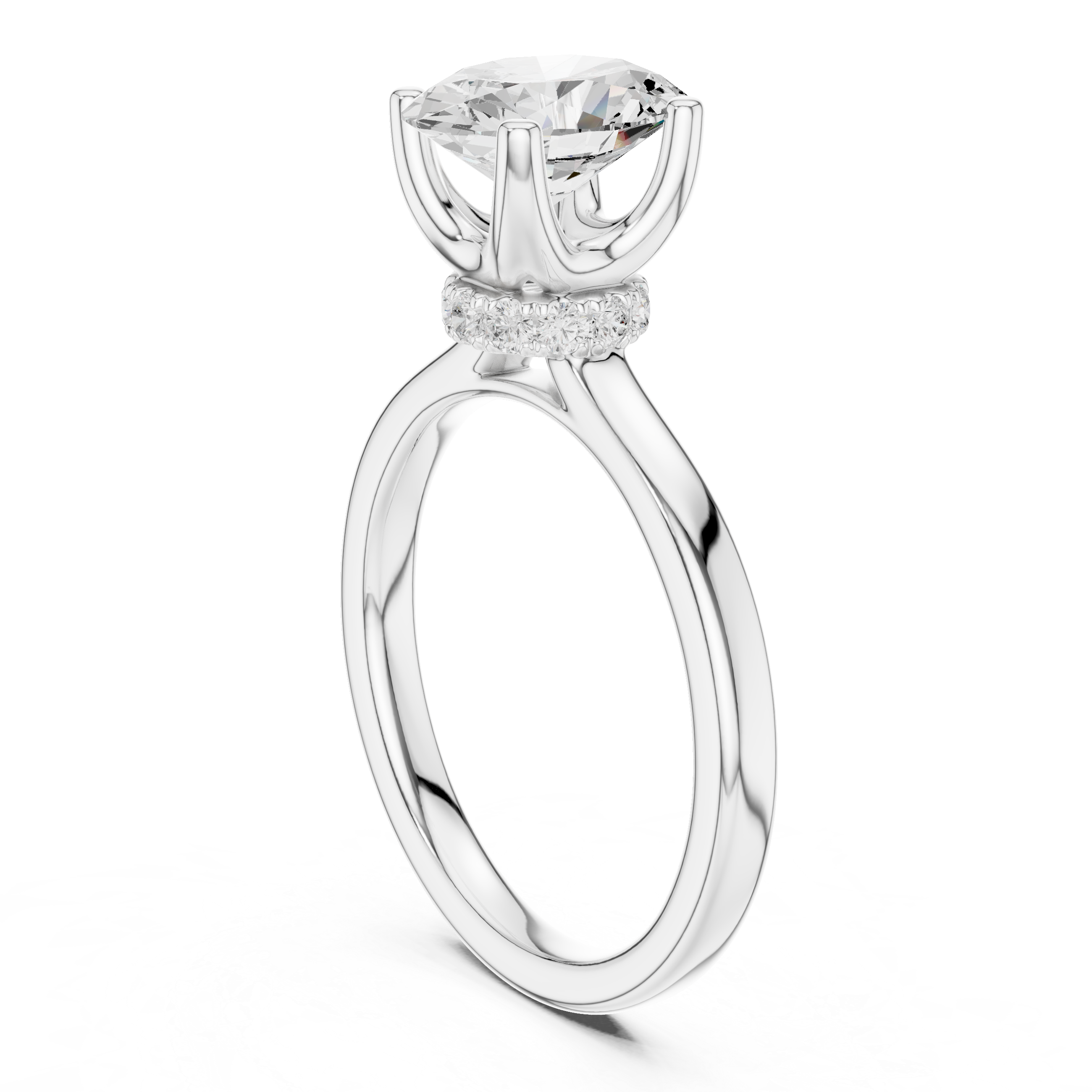 Oval Solitaire Diamond With Wrap Hidden Halo Ring