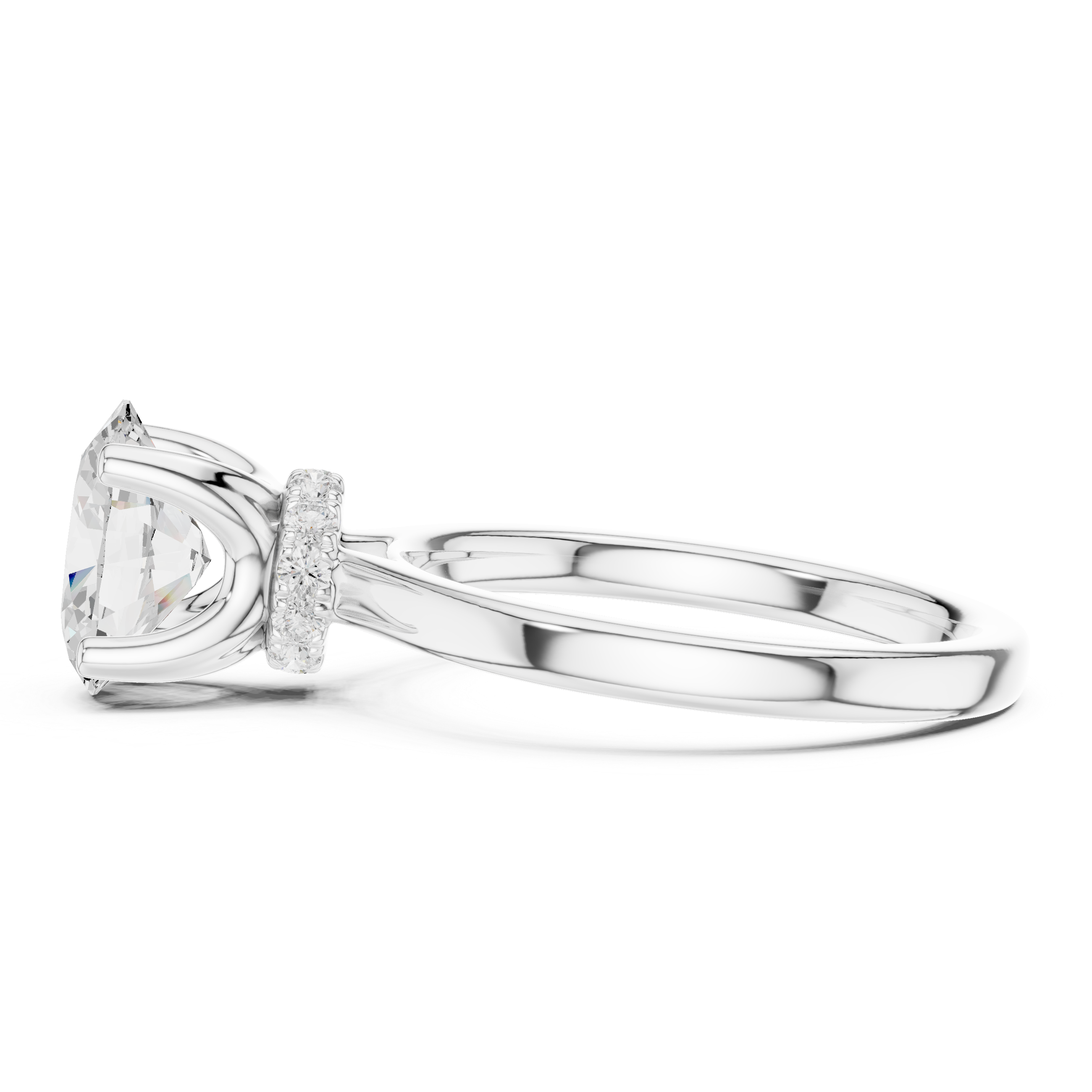 Oval Solitaire Diamond With Wrap Hidden Halo Ring
