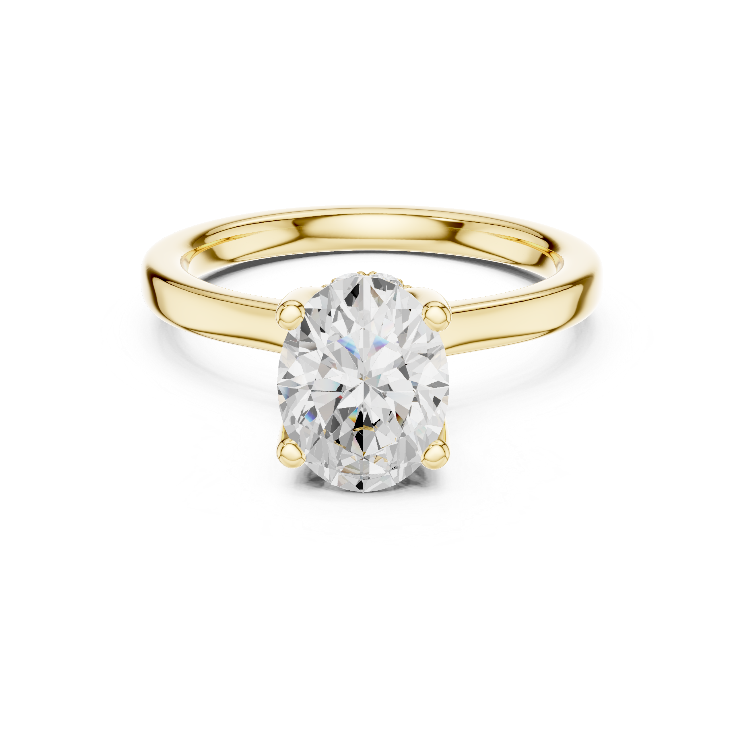 Oval Solitaire Diamond With Wrap Hidden Halo Ring