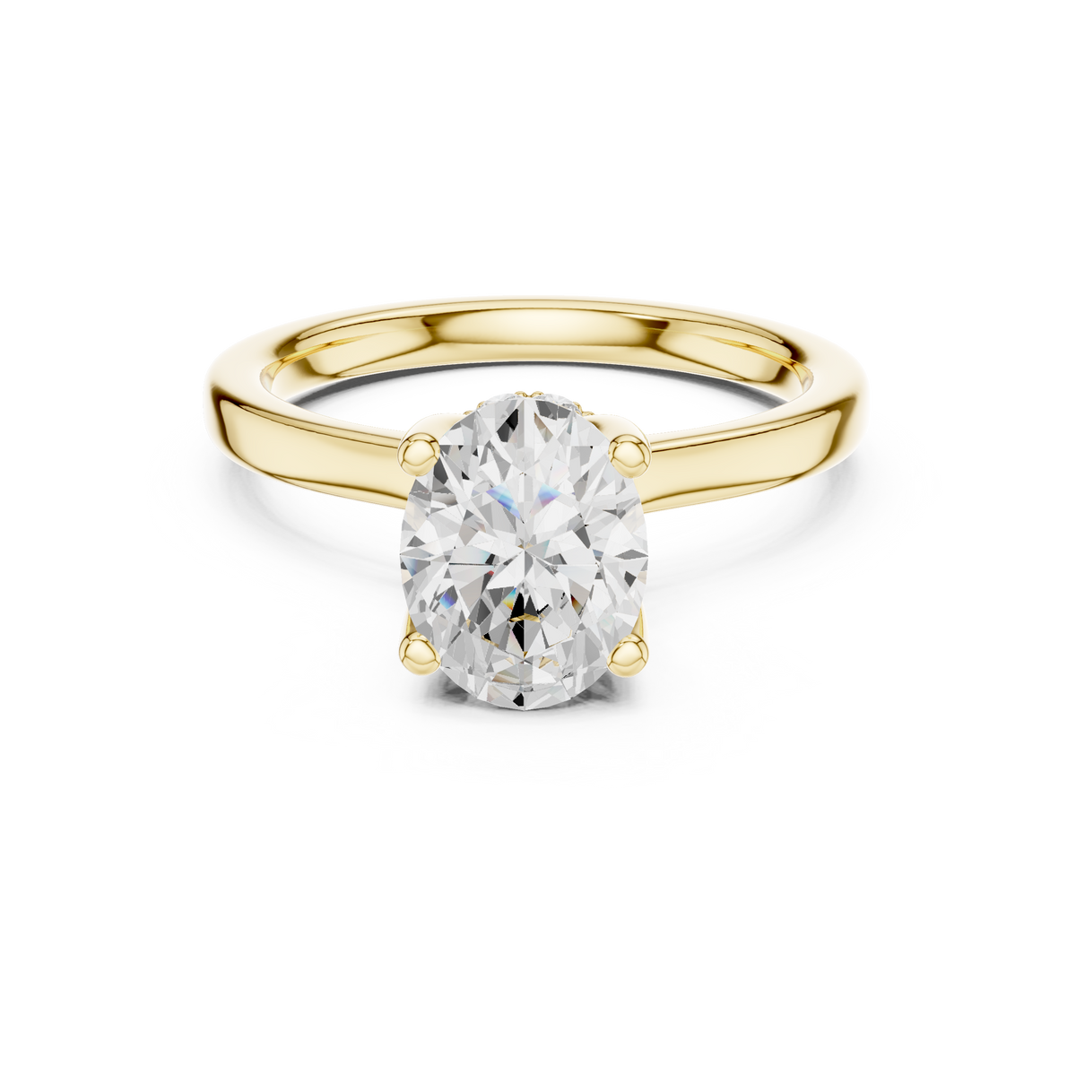 Oval Solitaire Diamond With Wrap Hidden Halo Ring