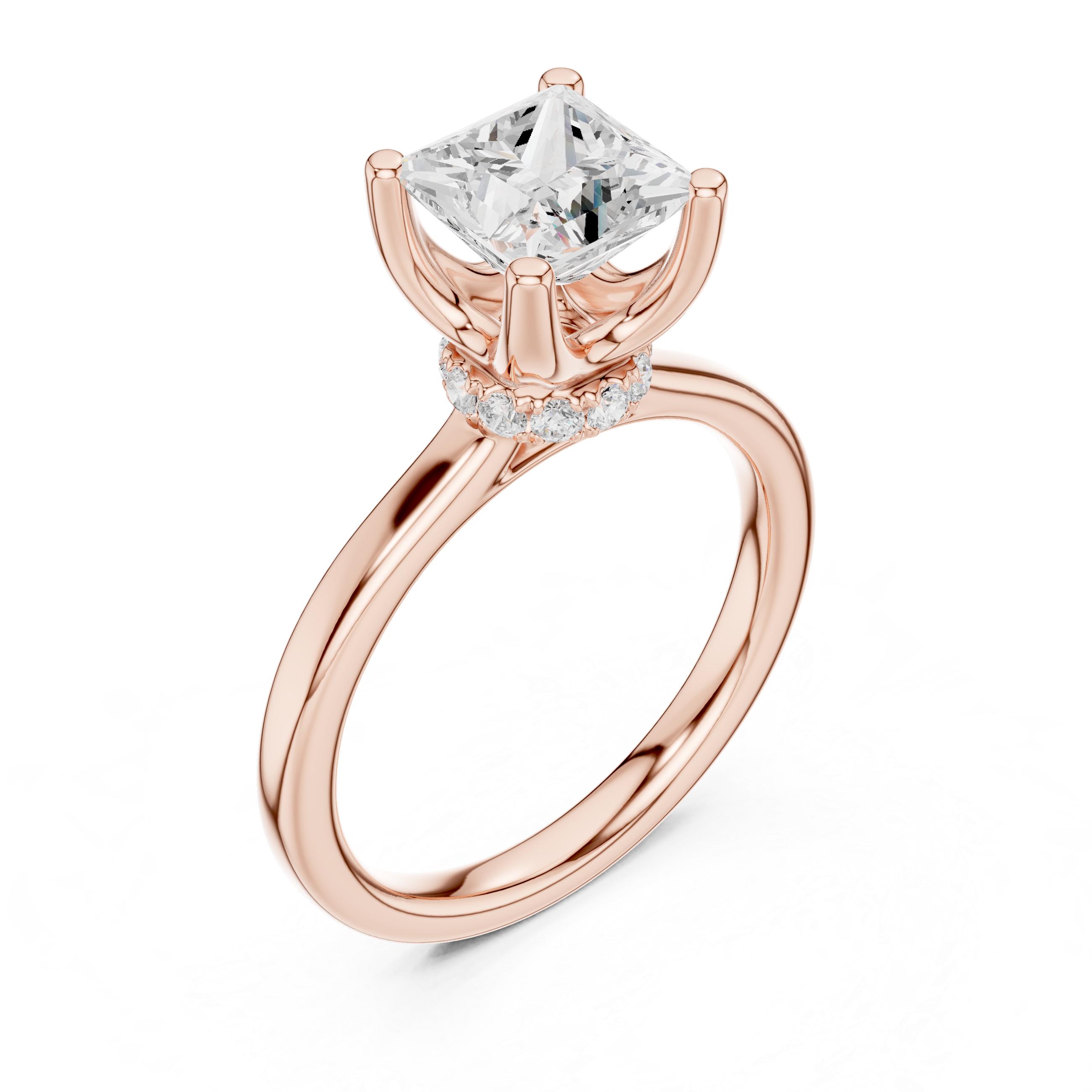 Princess Solitaire Diamond With Wrap Hidden Halo Ring