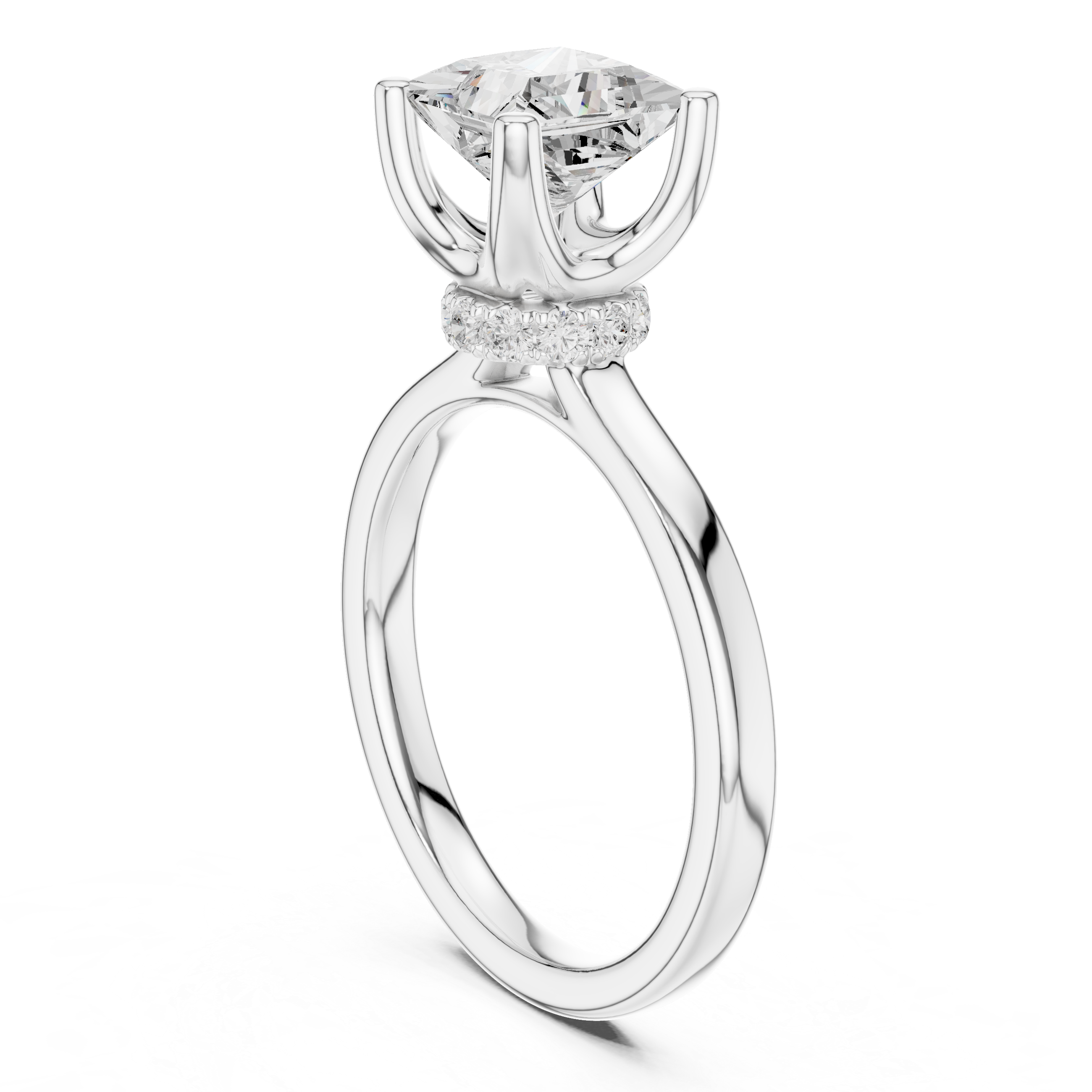 Princess Solitaire Diamond With Wrap Hidden Halo Ring