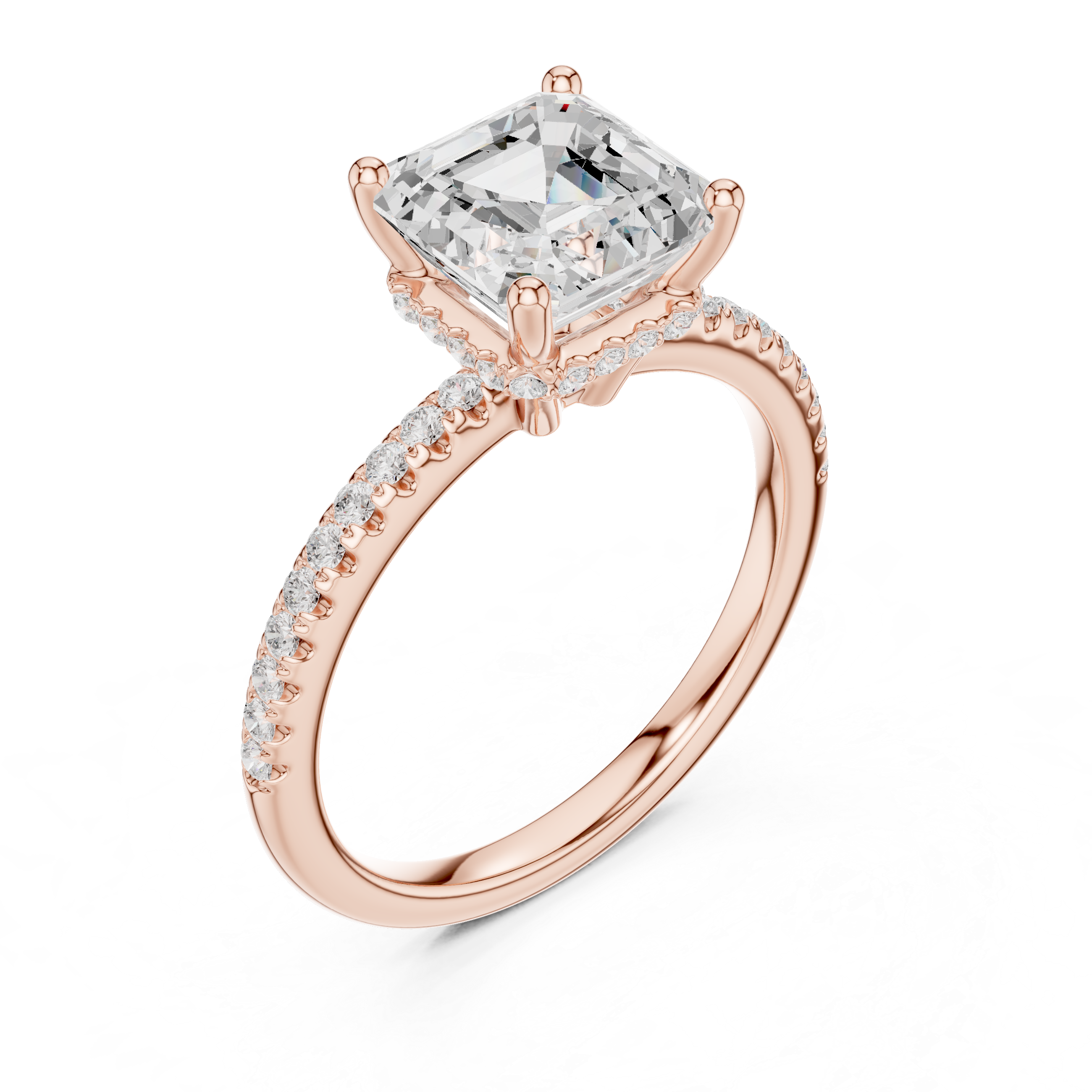 Asscher Diamond Hidden Halo Engagement Ring