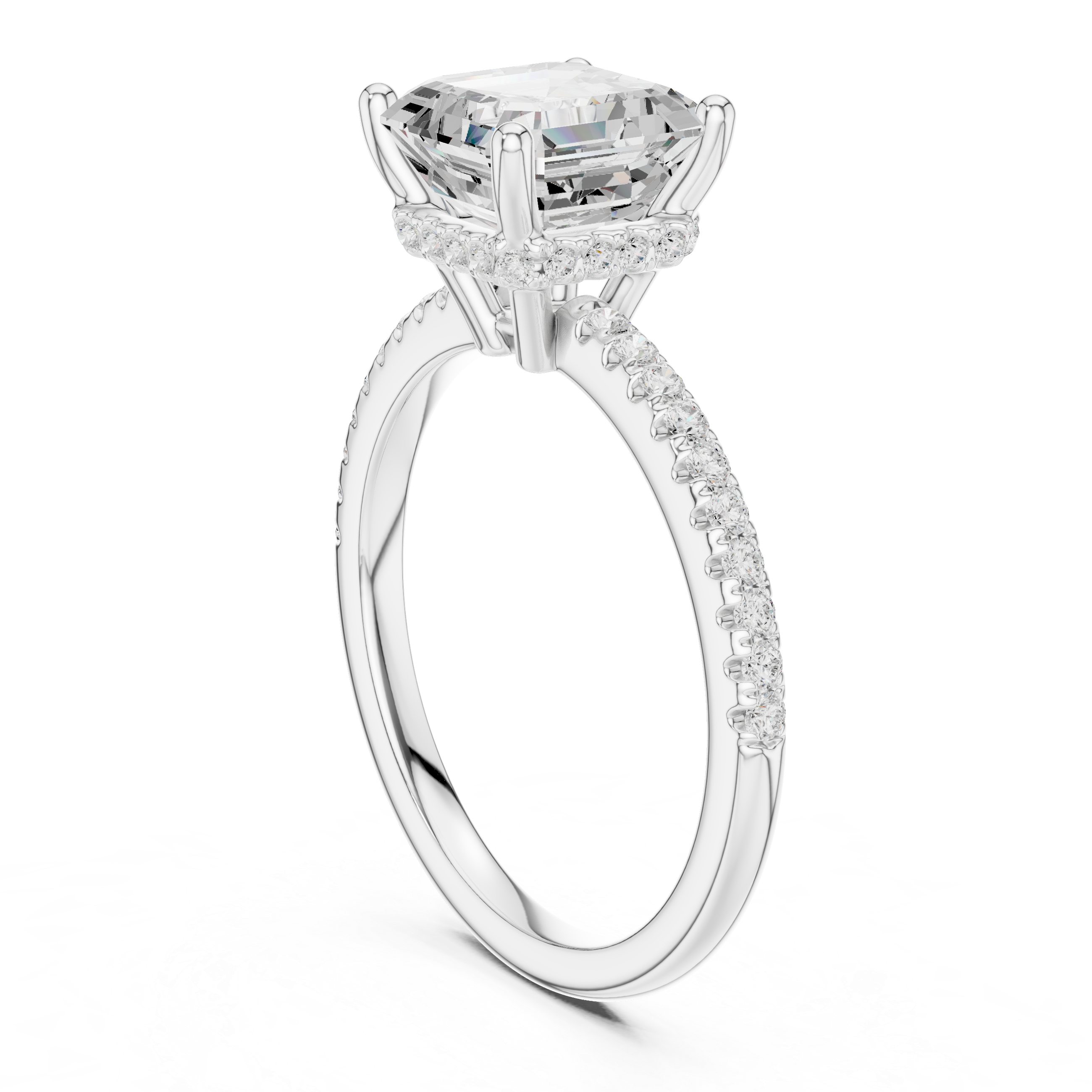 Asscher Diamond Hidden Halo Engagement Ring