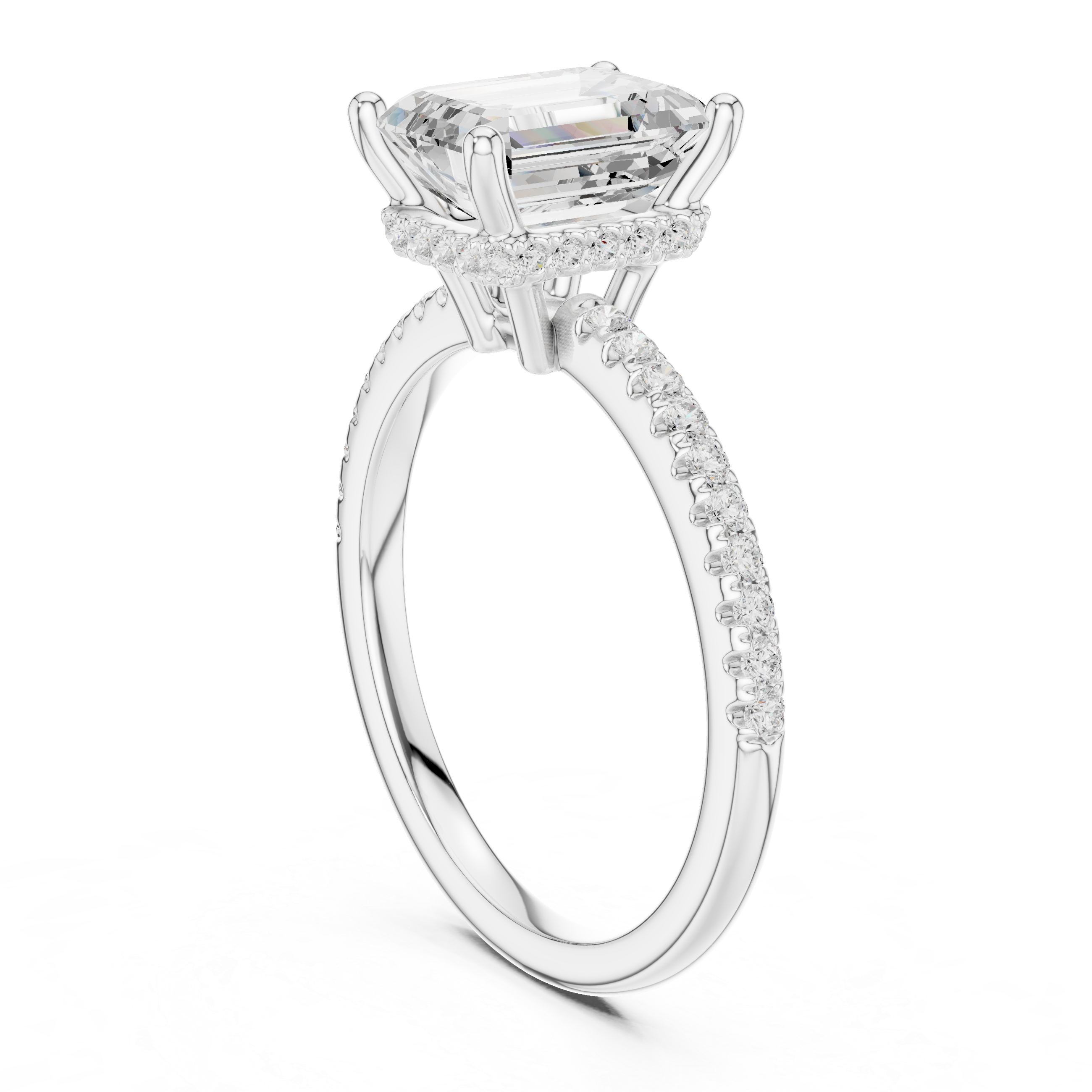 Emerald Diamond Hidden Halo Engagement Ring