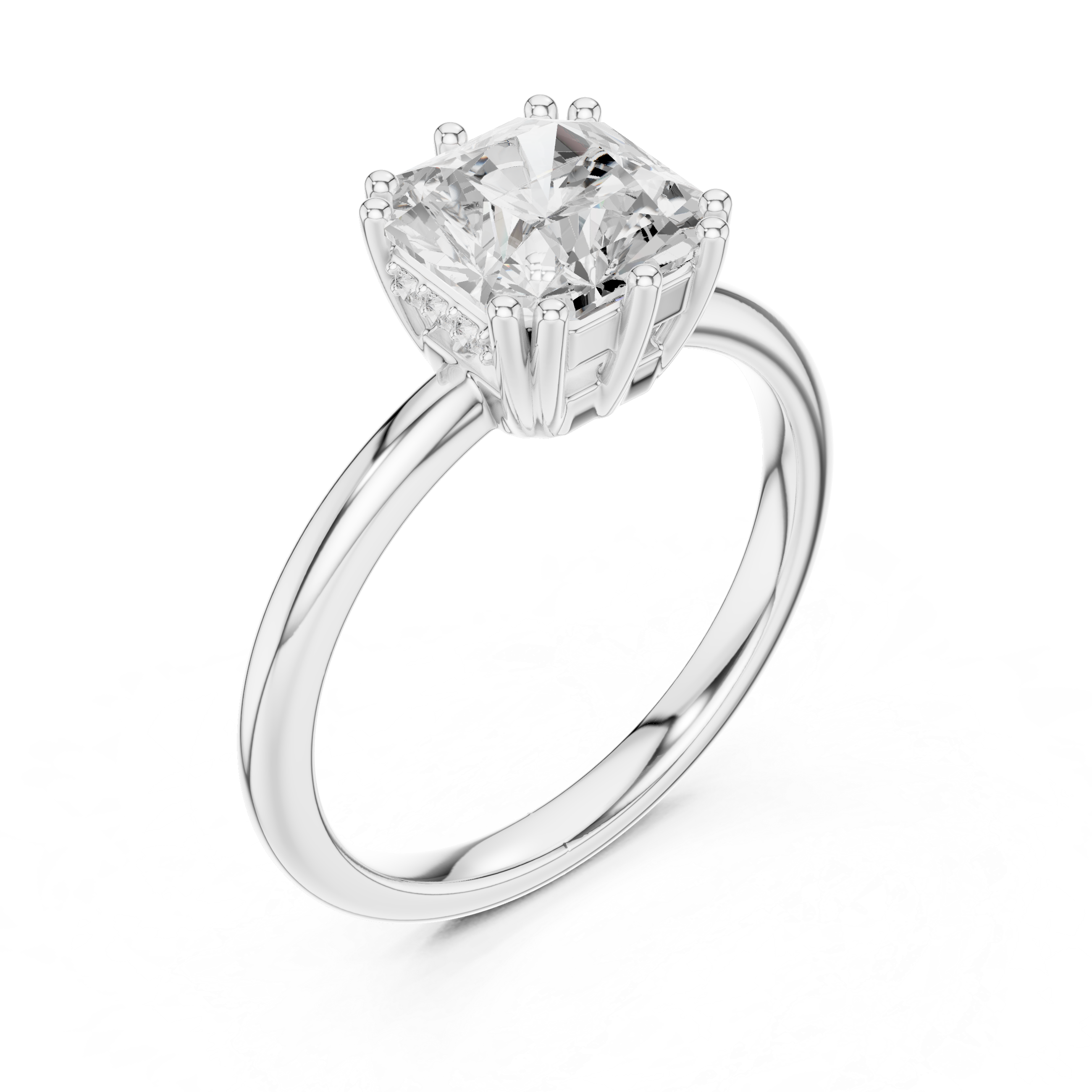 Cushion Cut Hidden Halo Solitaire Wedding Ring