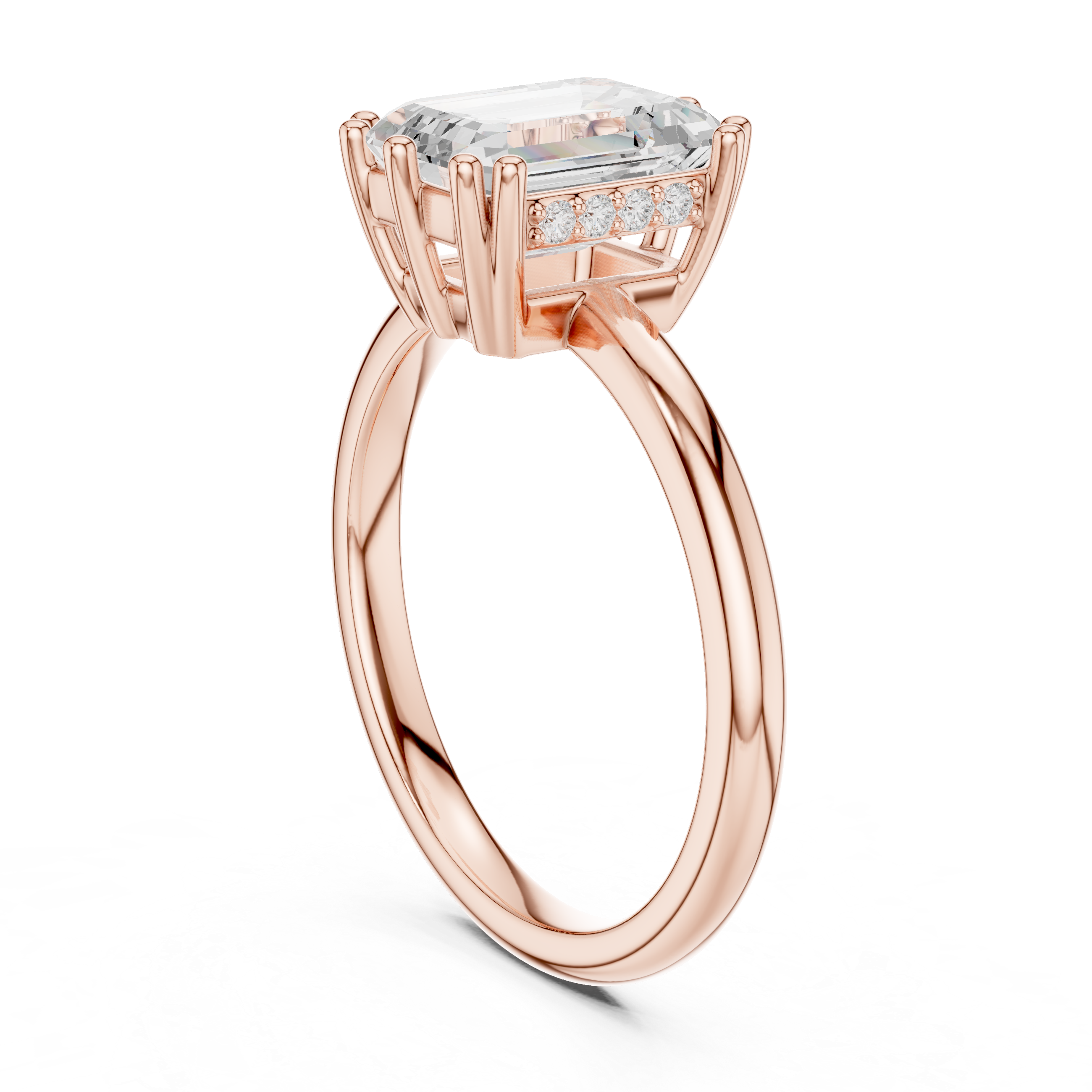 Emerald Cut Hidden Halo Solitaire Wedding Ring