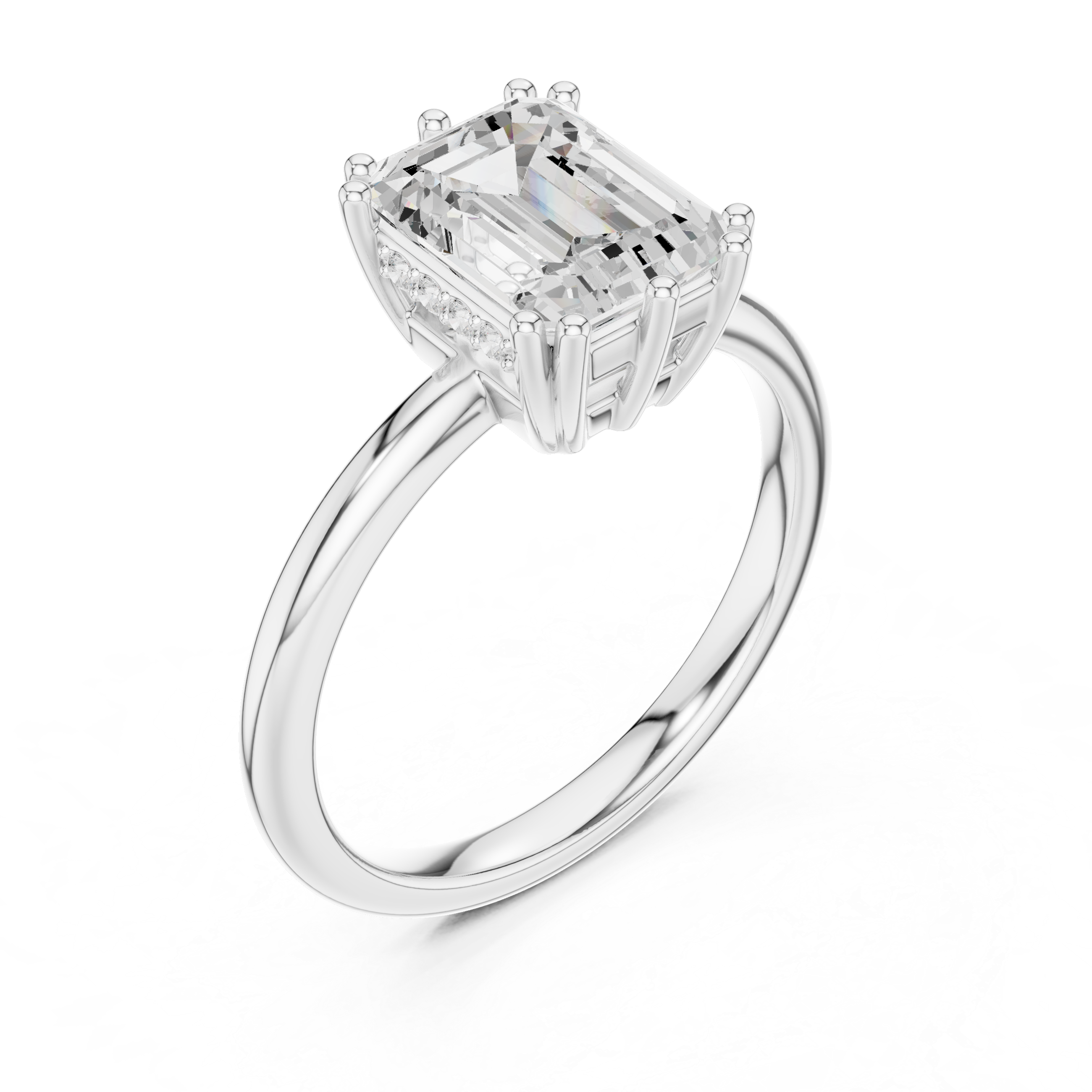 Emerald Cut Hidden Halo Solitaire Wedding Ring