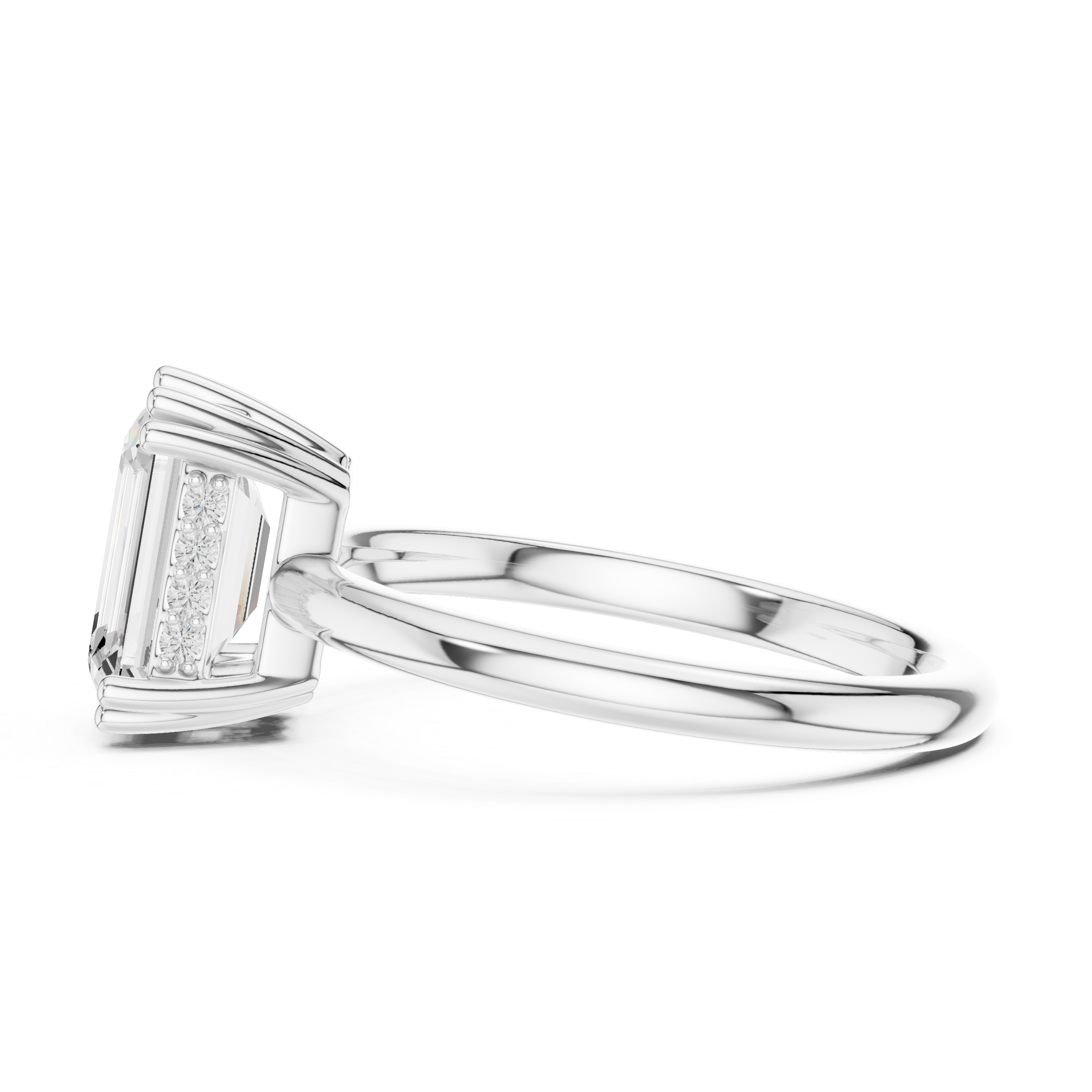 Emerald Cut Hidden Halo Solitaire Wedding Ring