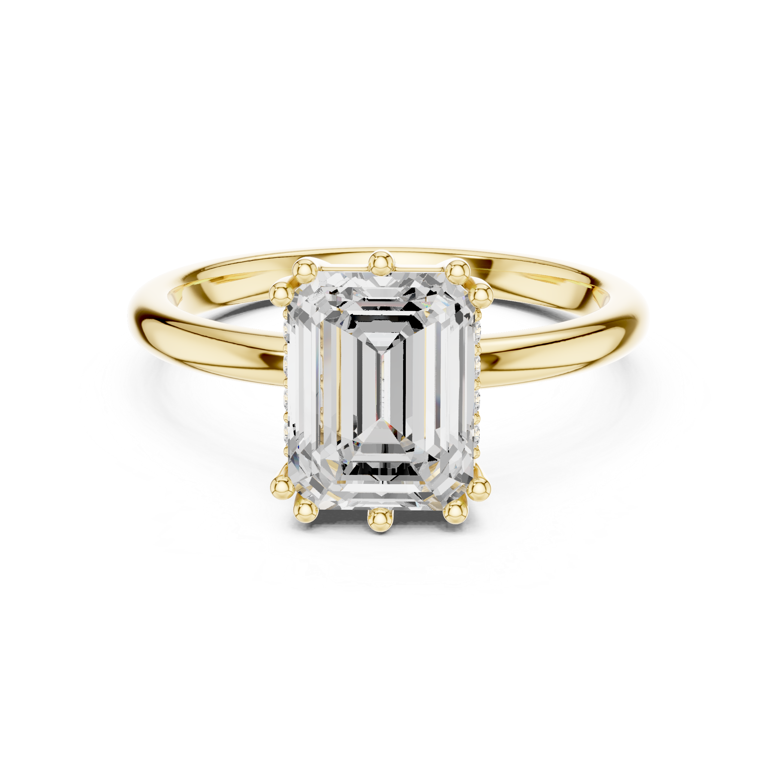 Emerald Cut Hidden Halo Solitaire Wedding Ring