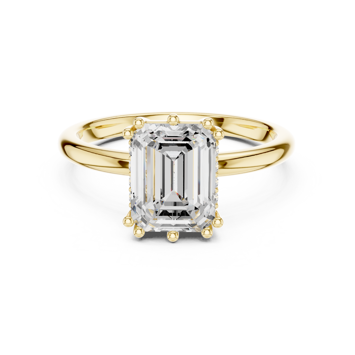 Emerald Cut Hidden Halo Solitaire Wedding Ring