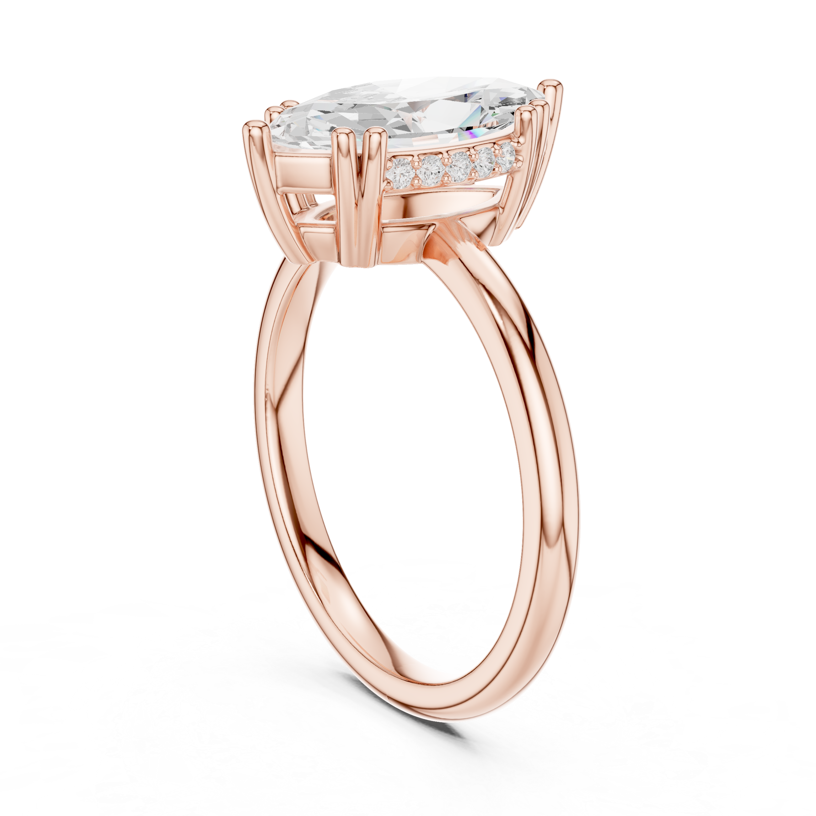 Marquise Cut Hidden Halo Solitaire Wedding Ring
