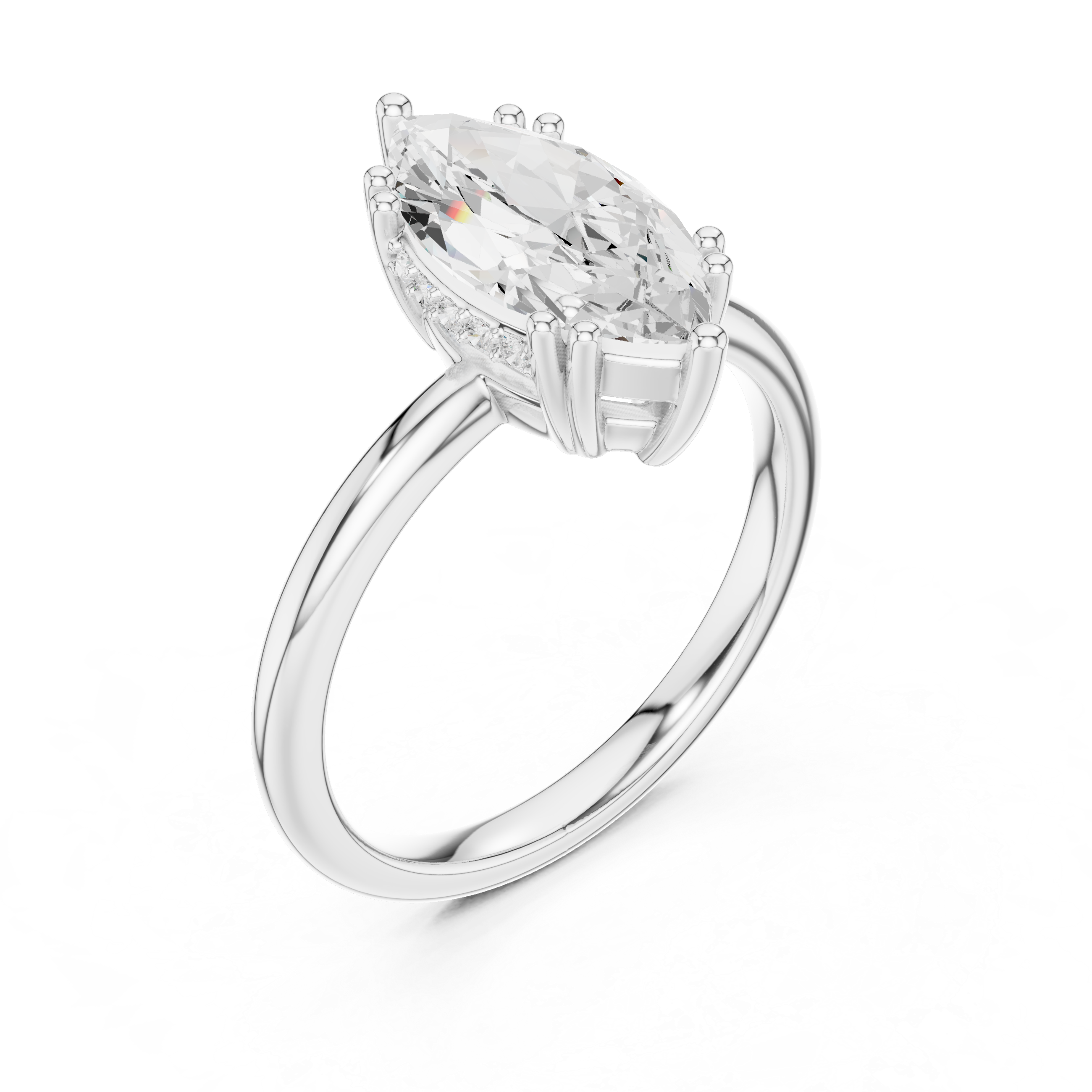 Marquise Cut Hidden Halo Solitaire Wedding Ring
