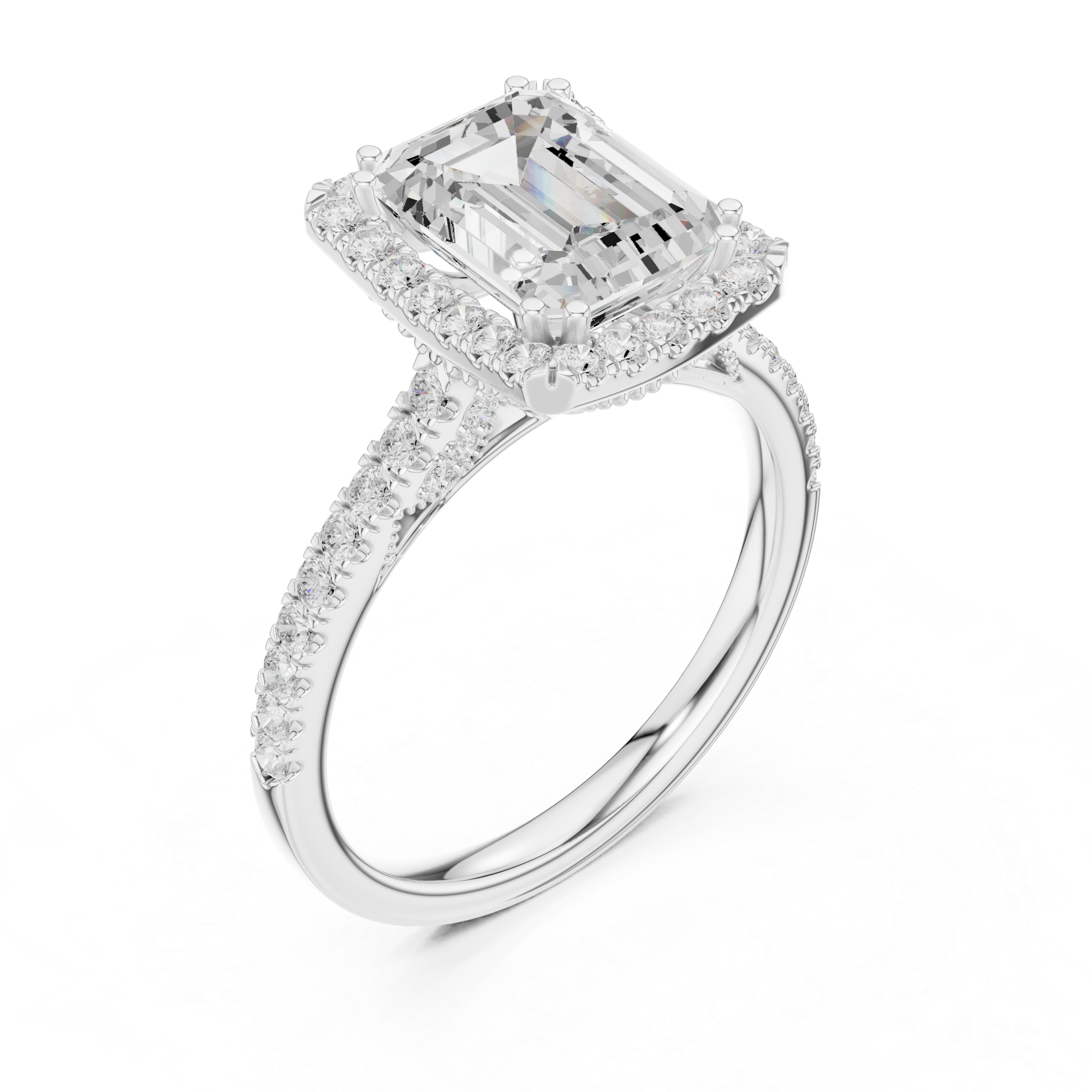 Vintage Inspired Emerald Cut Halo Wedding Ring