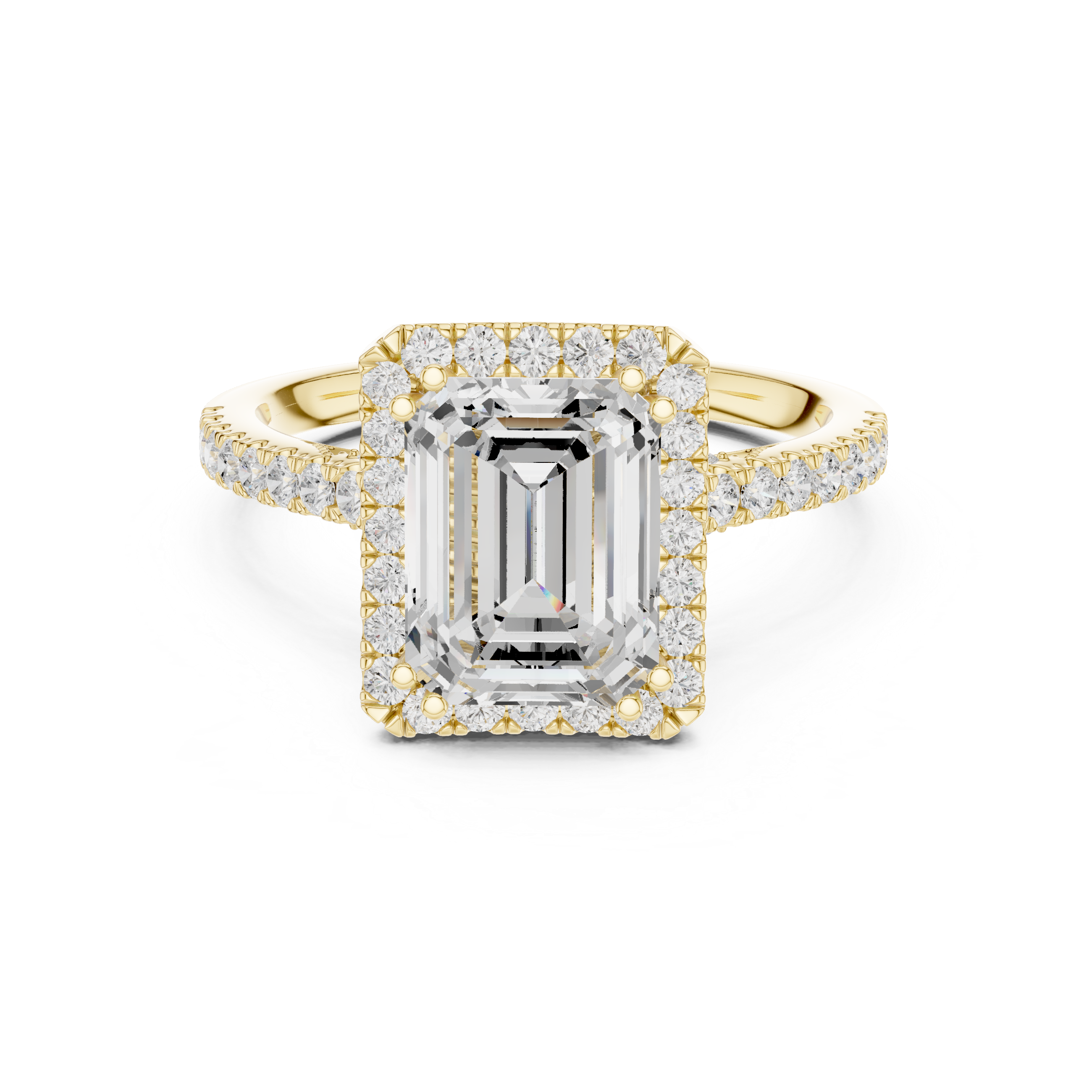 Vintage Inspired Emerald Cut Halo Wedding Ring